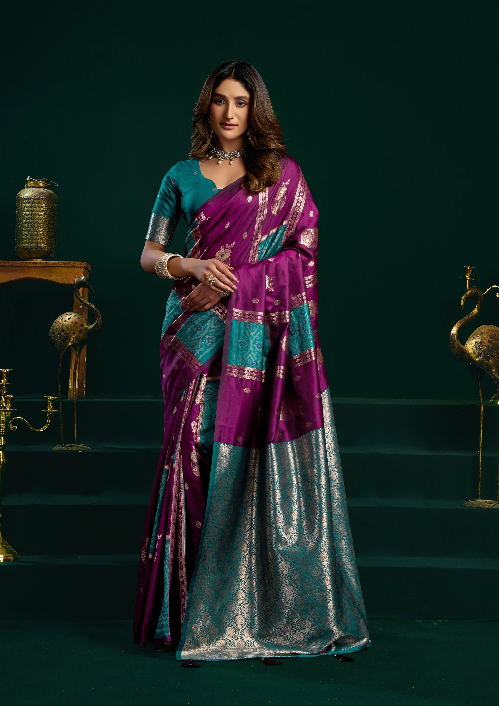 Purple Woven Zari Soft Silk Designer Saree