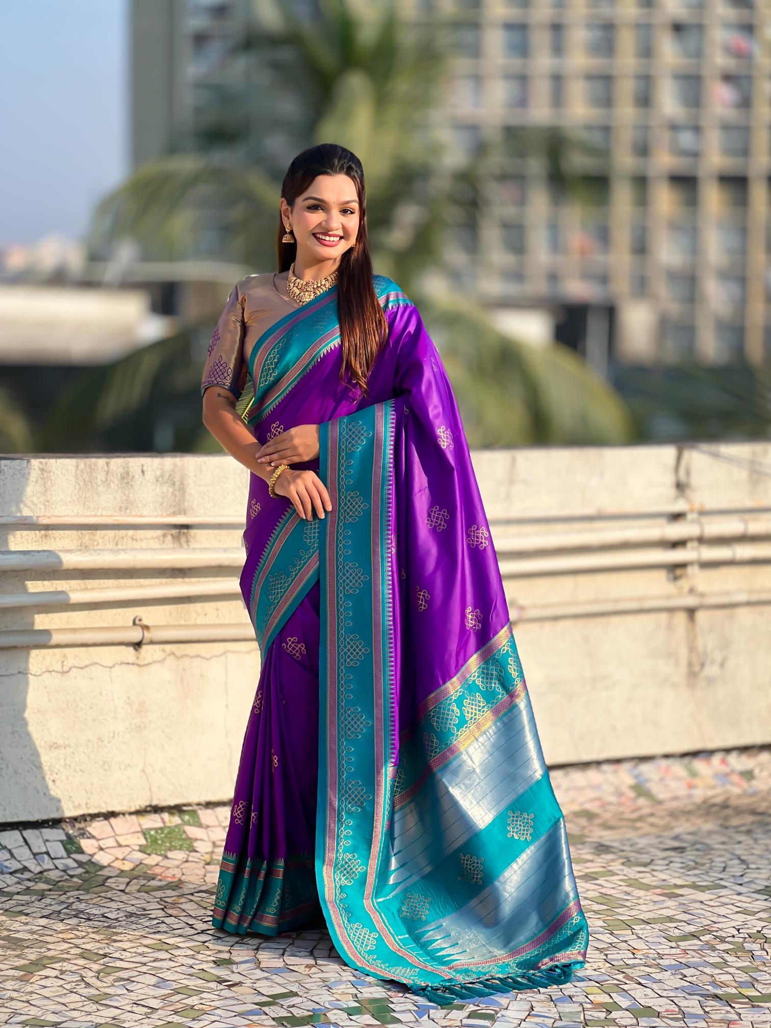 Purple Woven Zari Soft Silk Saree