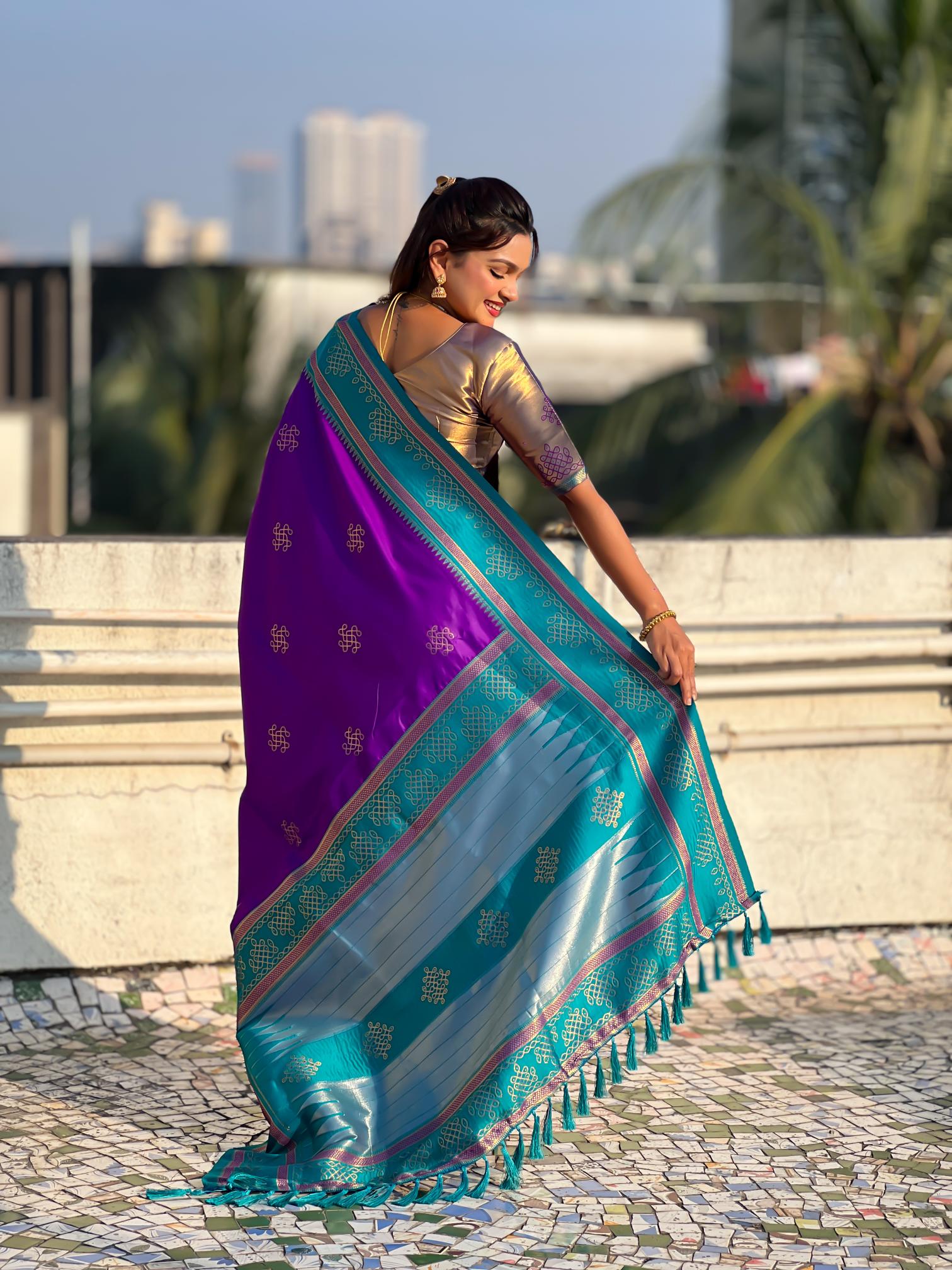 Purple Woven Zari Soft Silk Saree — alternate view