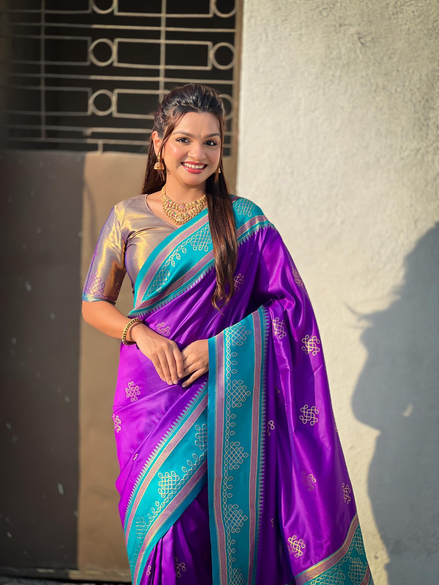 Purple Woven Zari Soft Silk Saree