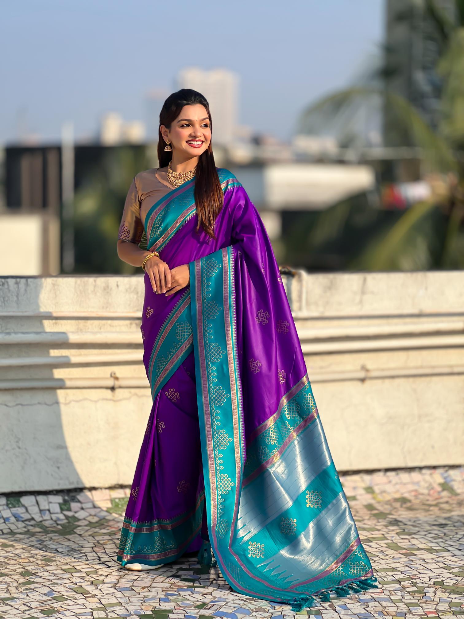 Purple Woven Zari Soft Silk Saree