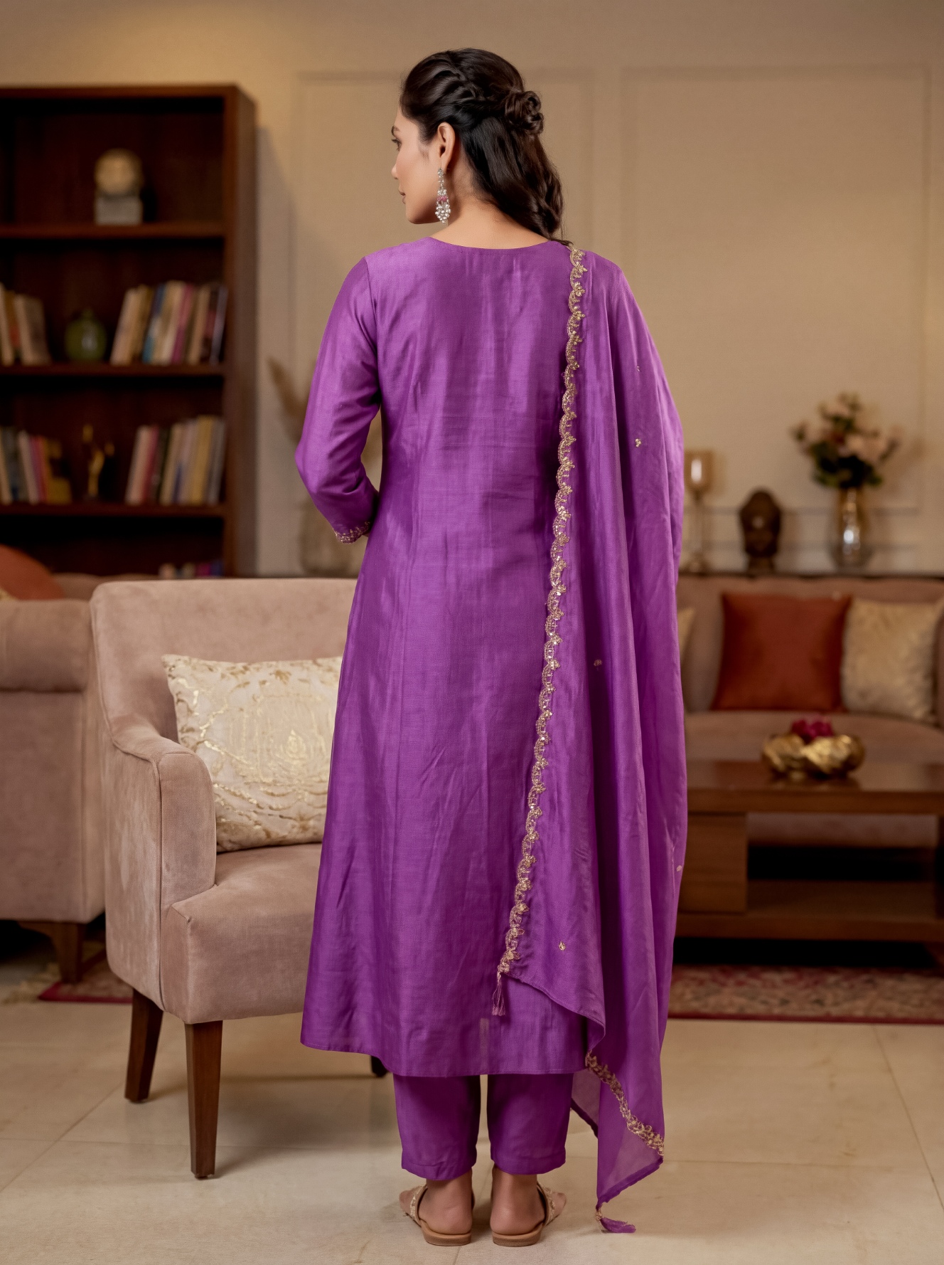 Purple Yoke Embroidery Vichitra Silk Salwar Suit — alternate view