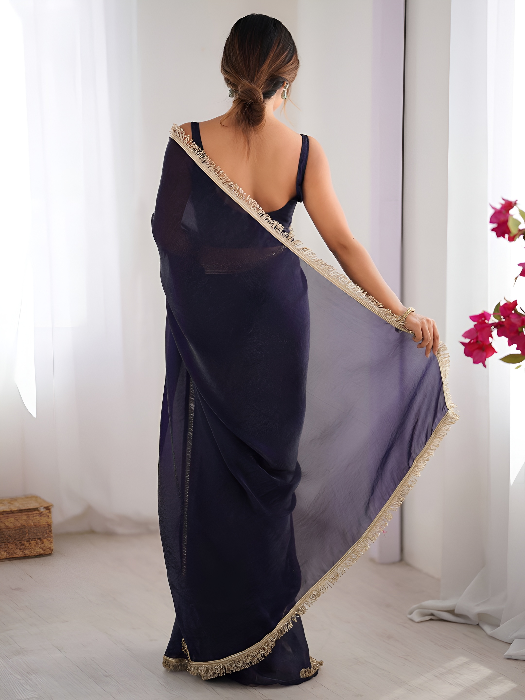 Purple Zalar Lace Border Space Silk Saree — alternate view