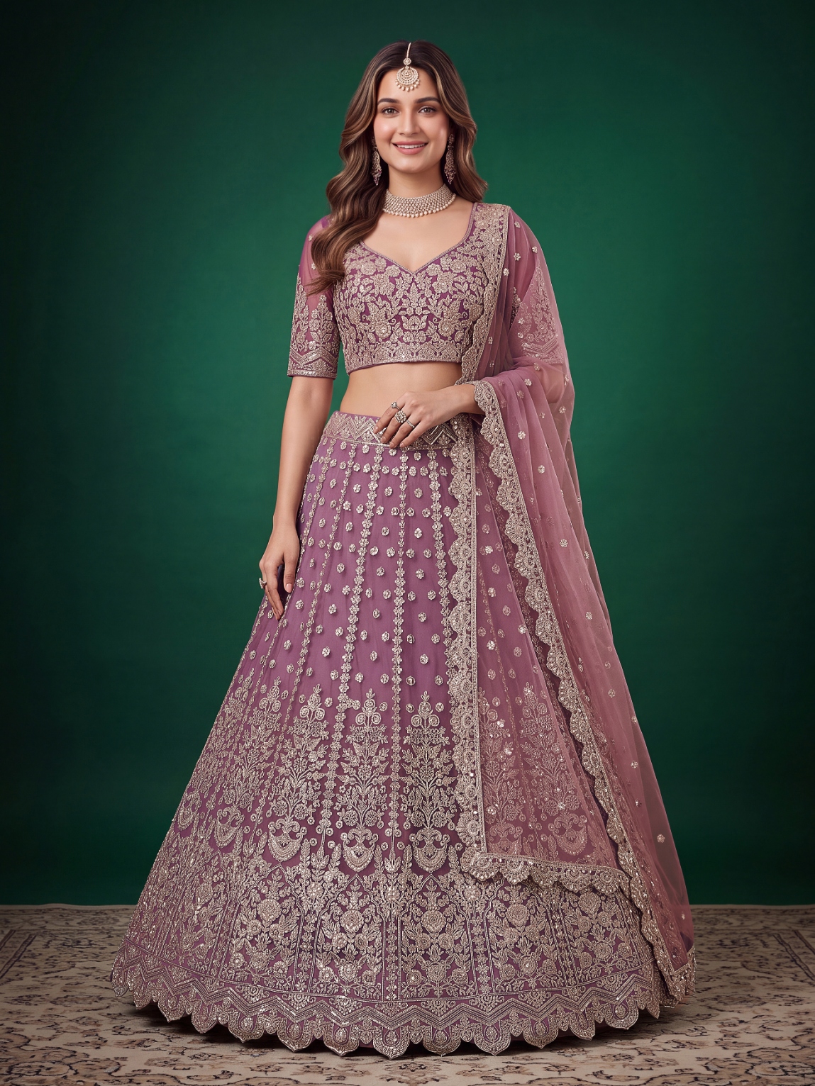 Purple Zari Dori Soft Net Panelled Bridal Lehenga Choli
