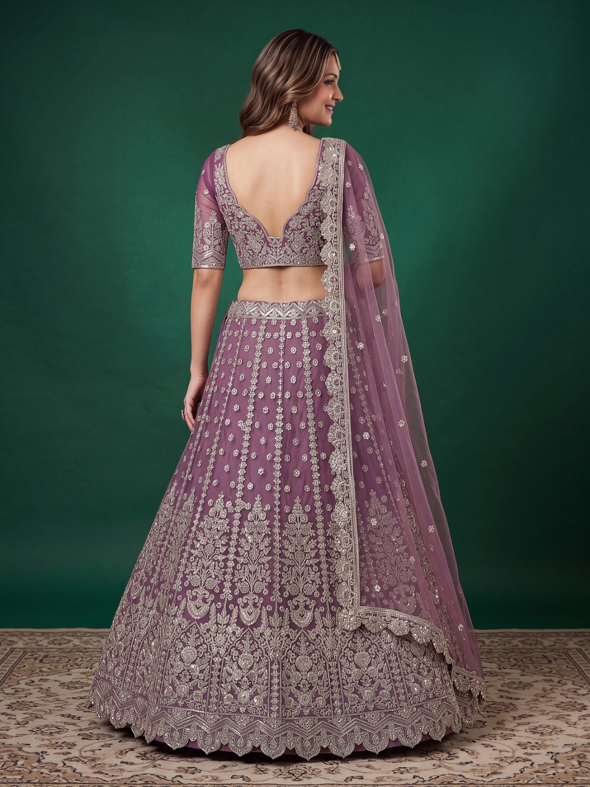 Purple Zari Dori Soft Net Panelled Bridal Lehenga Choli — alternate view