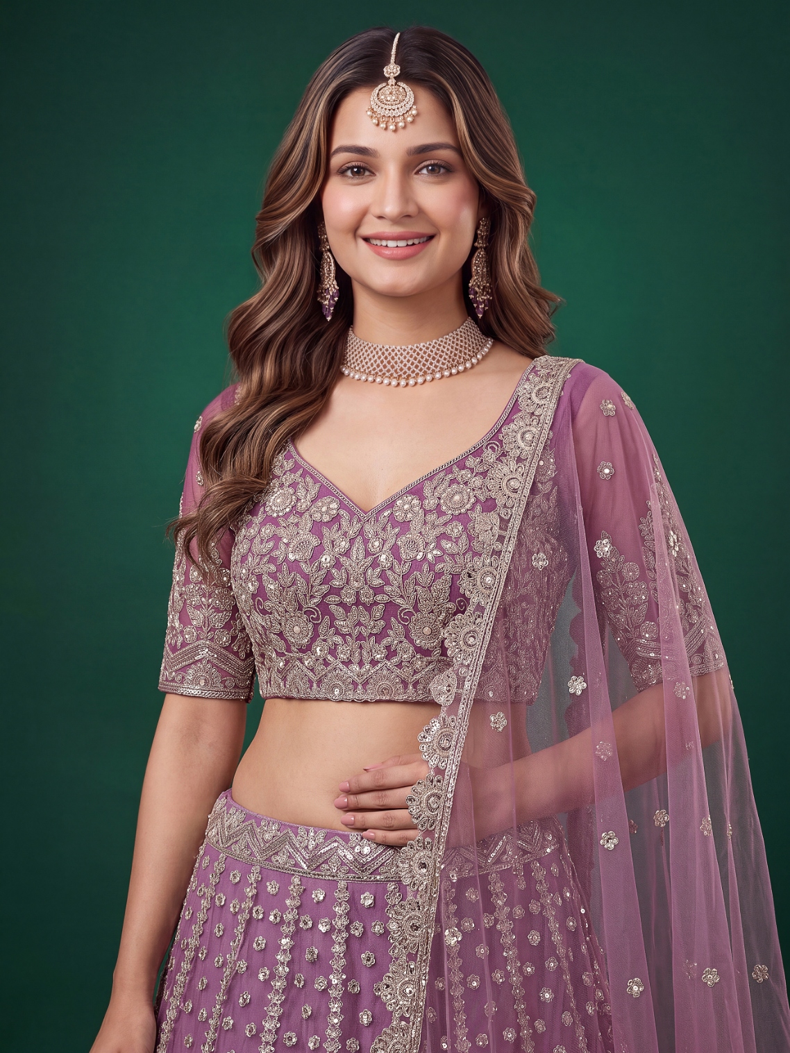 Purple Zari Dori Soft Net Panelled Bridal Lehenga Choli