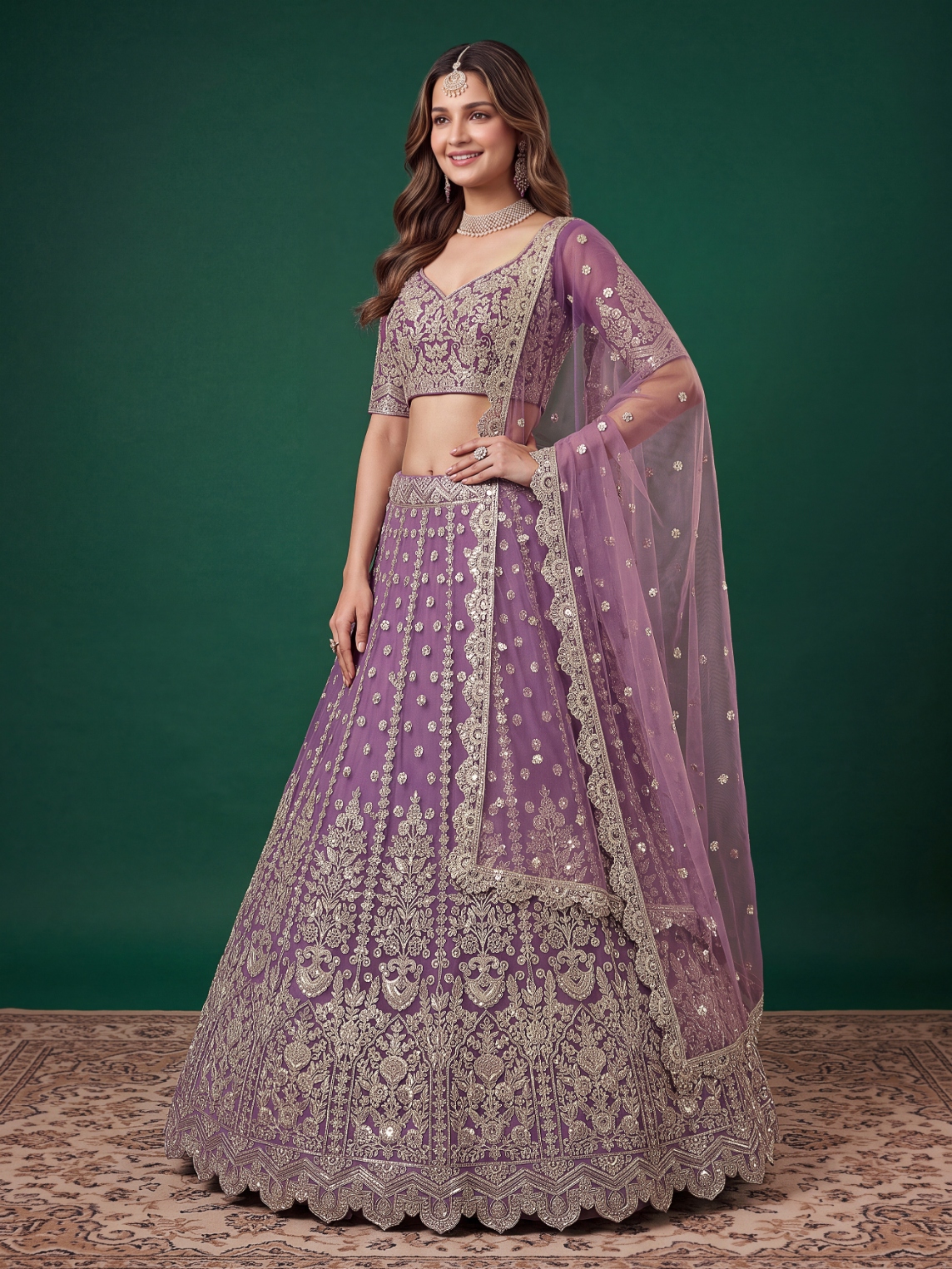 Purple Zari Dori Soft Net Panelled Bridal Lehenga Choli