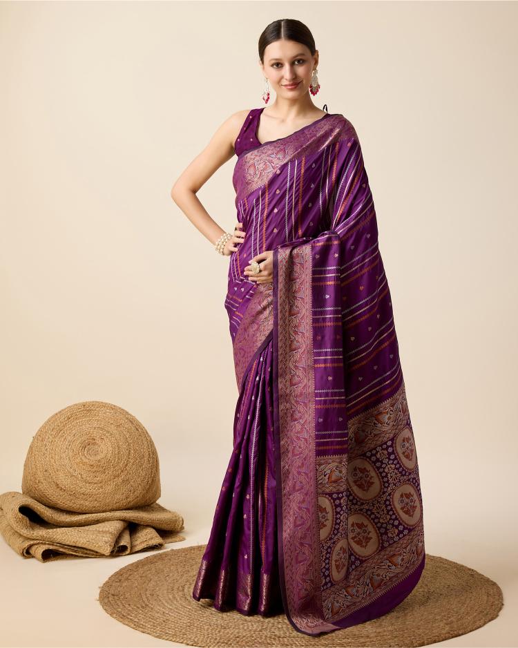 Purple Zari Woven Jacquard Silk Saree