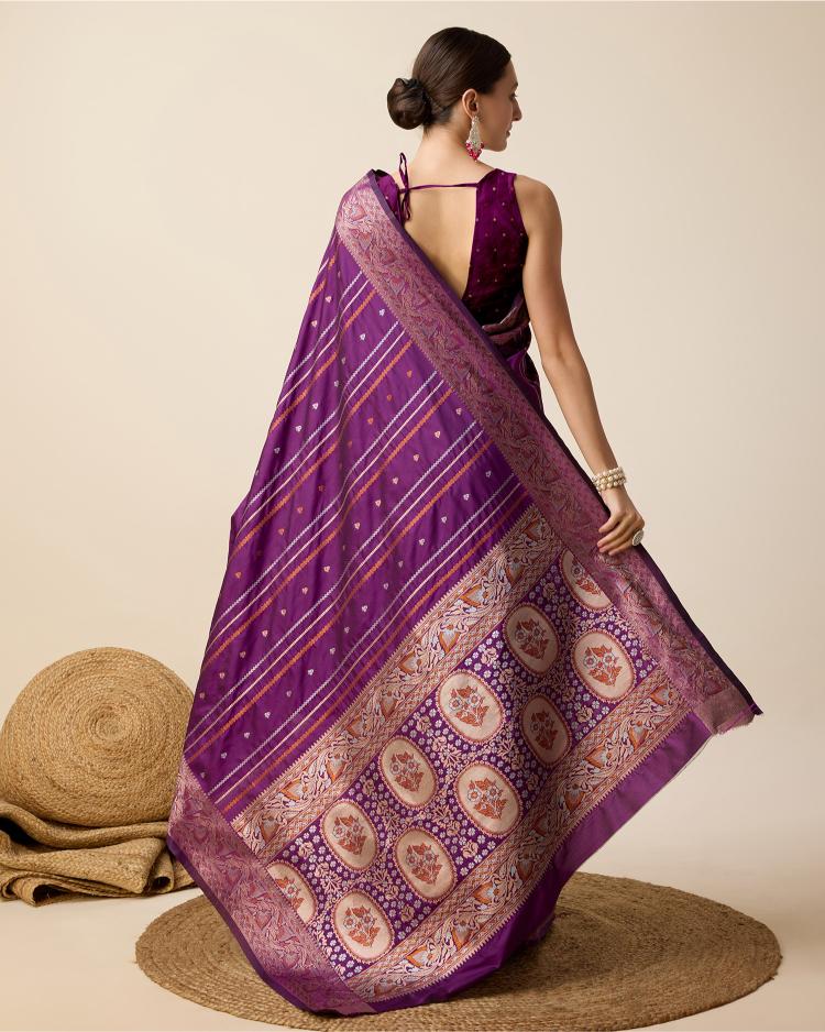 Purple Zari Woven Jacquard Silk Saree — alternate view