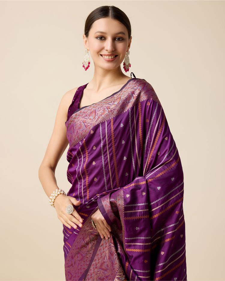 Purple Zari Woven Jacquard Silk Saree