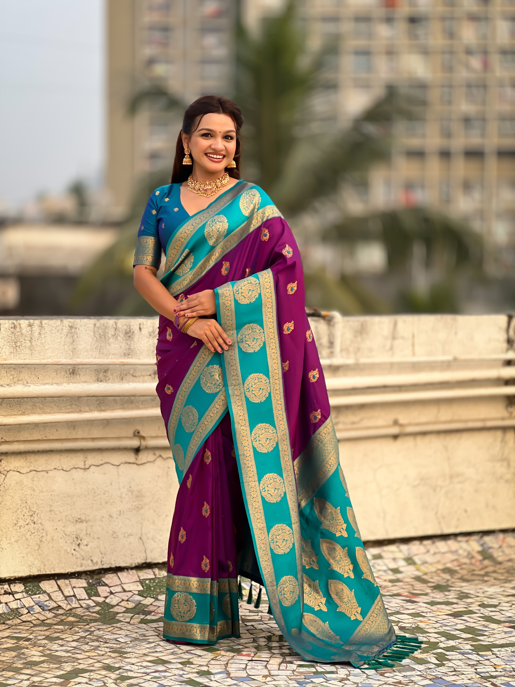 Purple Zari Woven Soft Silk Designer Saree