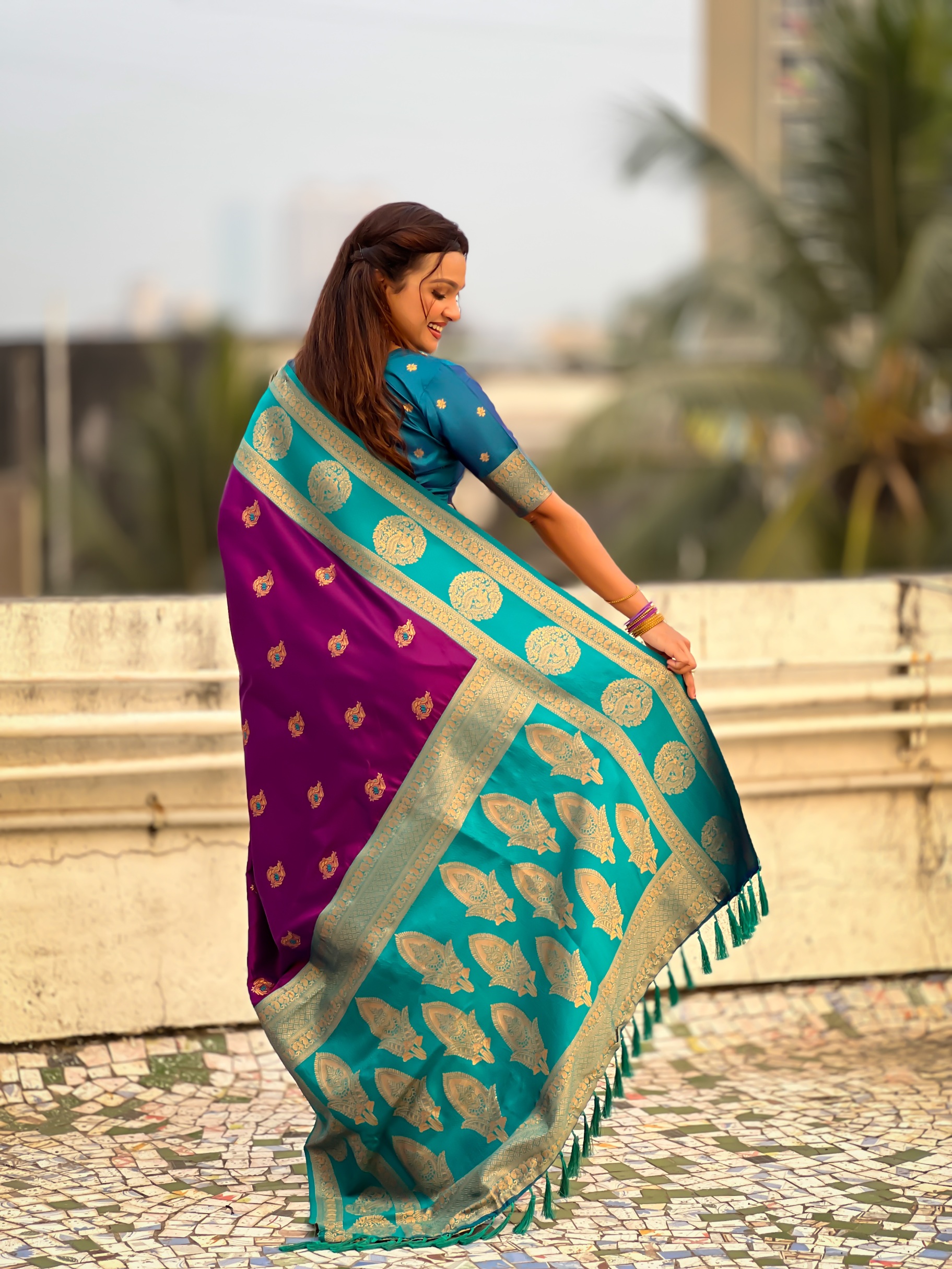 Purple Zari Woven Soft Silk Designer Saree — alternate view