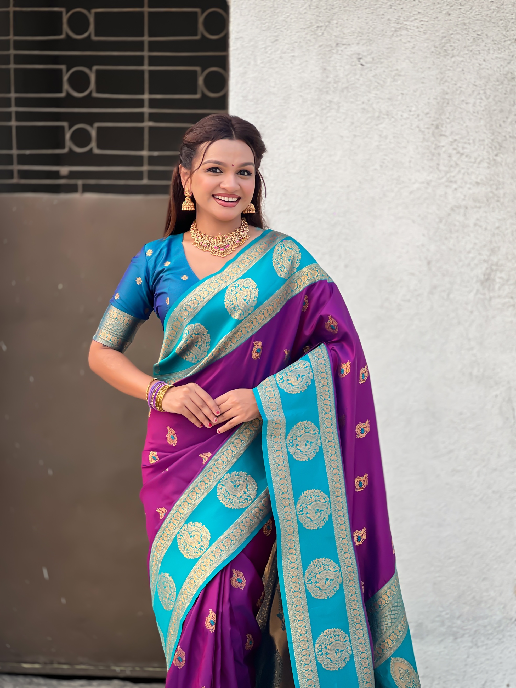 Purple Zari Woven Soft Silk Designer Saree
