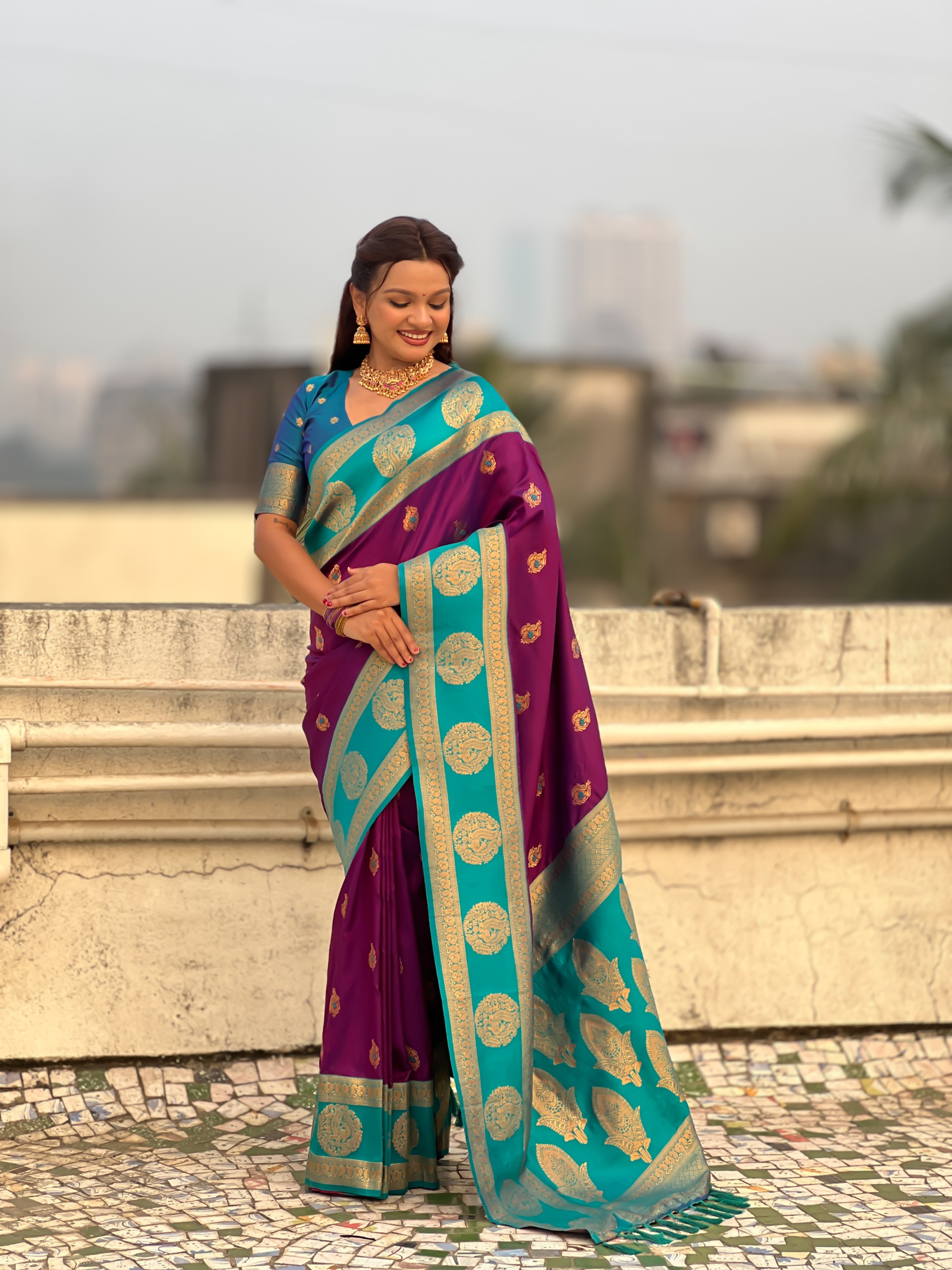 Purple Zari Woven Soft Silk Designer Saree