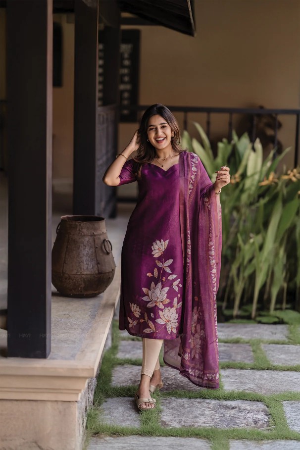Purple Zarna Silk Printed Gown