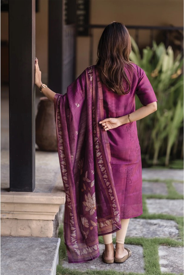 Purple Zarna Silk Printed Gown — alternate view