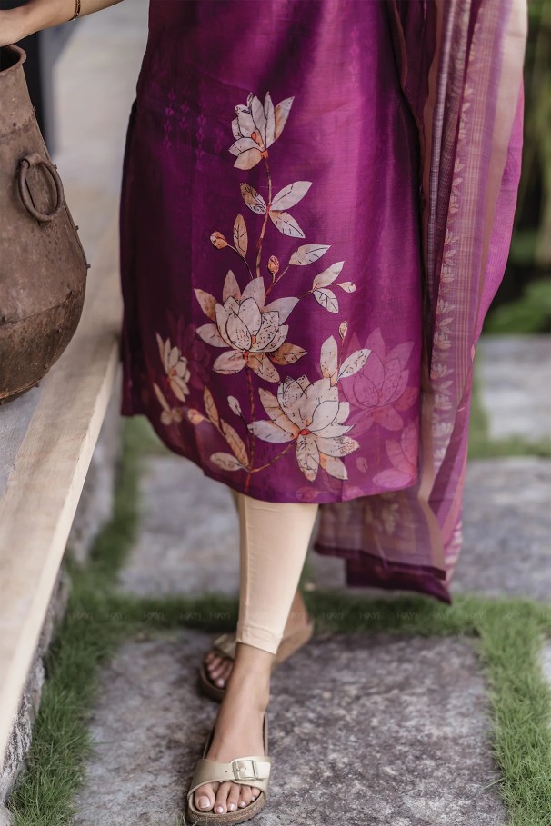 Purple Zarna Silk Printed Gown