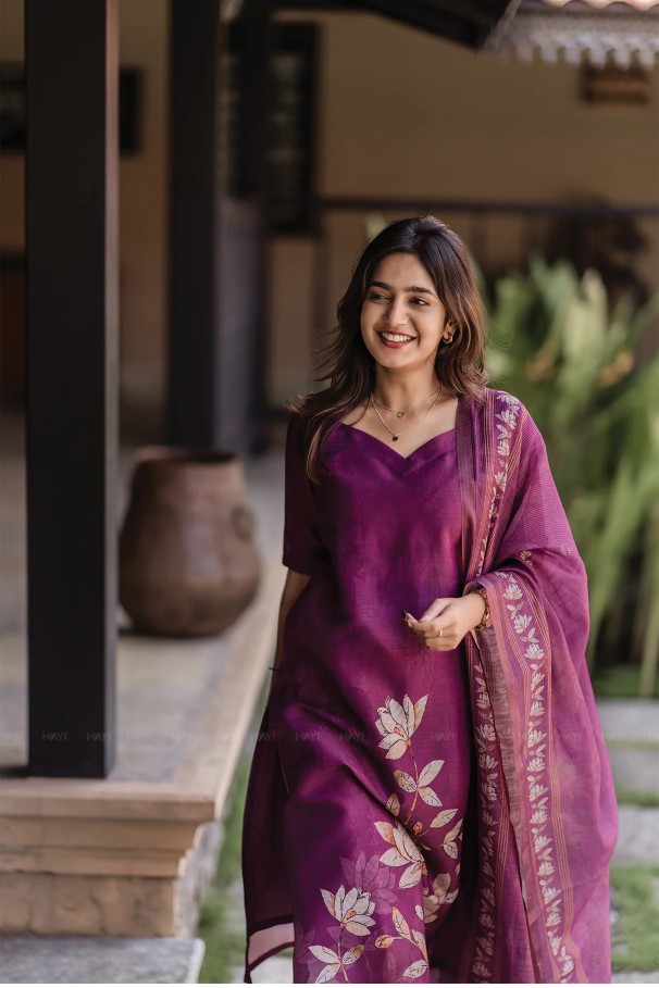 Purple Zarna Silk Printed Gown