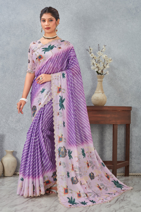 Purple Zircon Satin Silk Saree