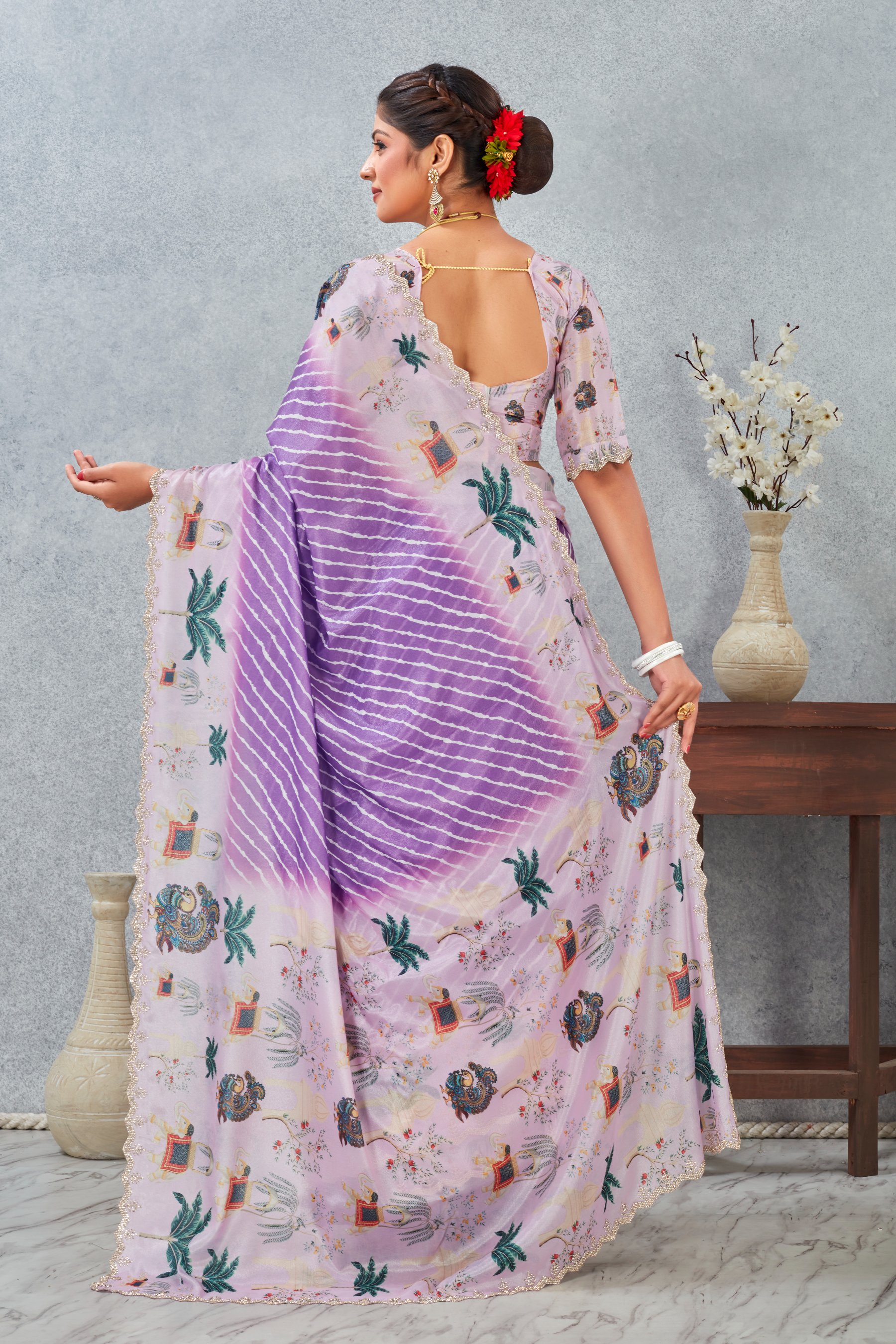 Purple Zircon Satin Silk Saree — alternate view