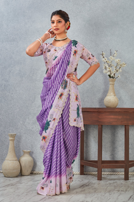 Purple Zircon Satin Silk Saree