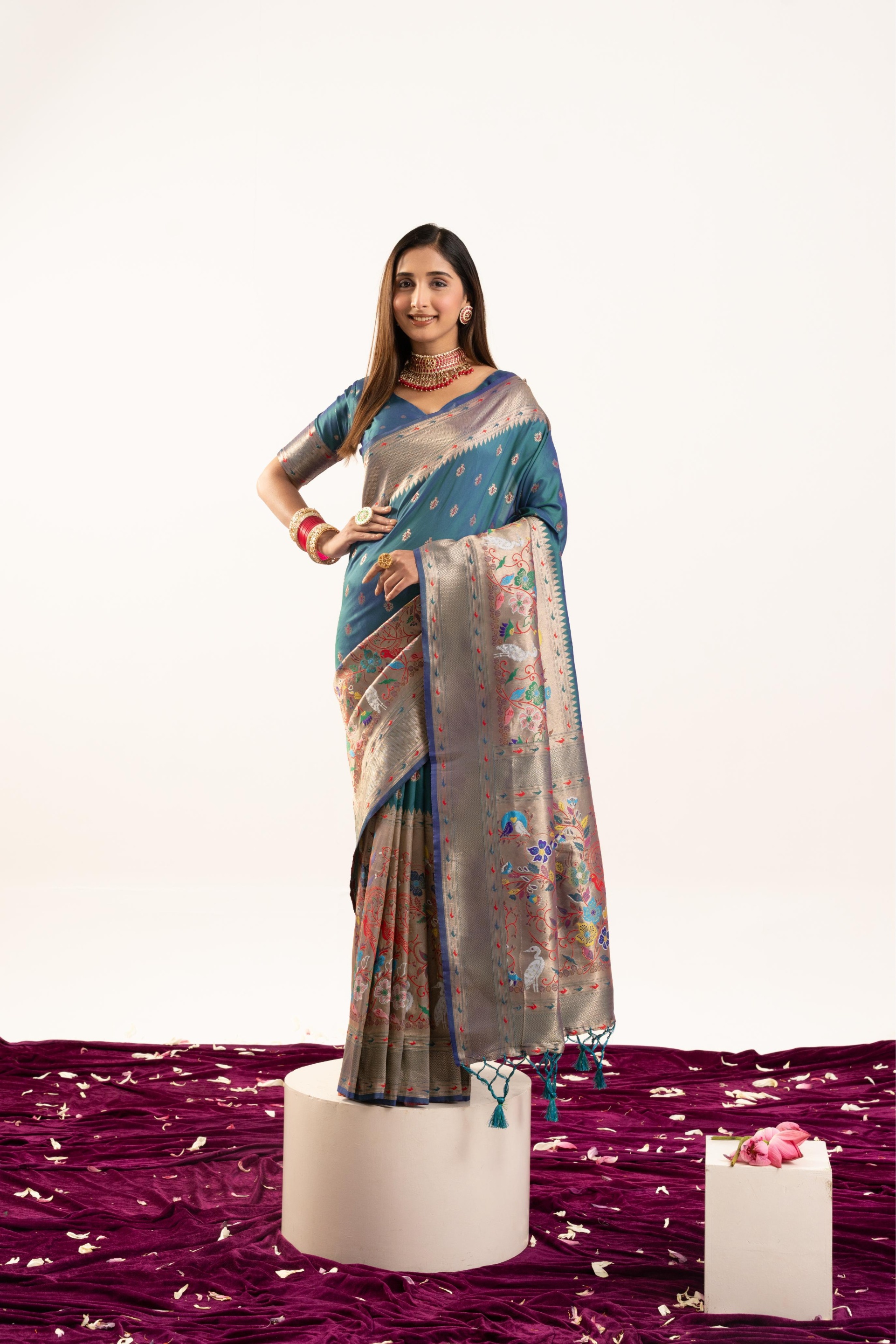 Rama Banarasi Silk Woven Meenakari Paithani Saree