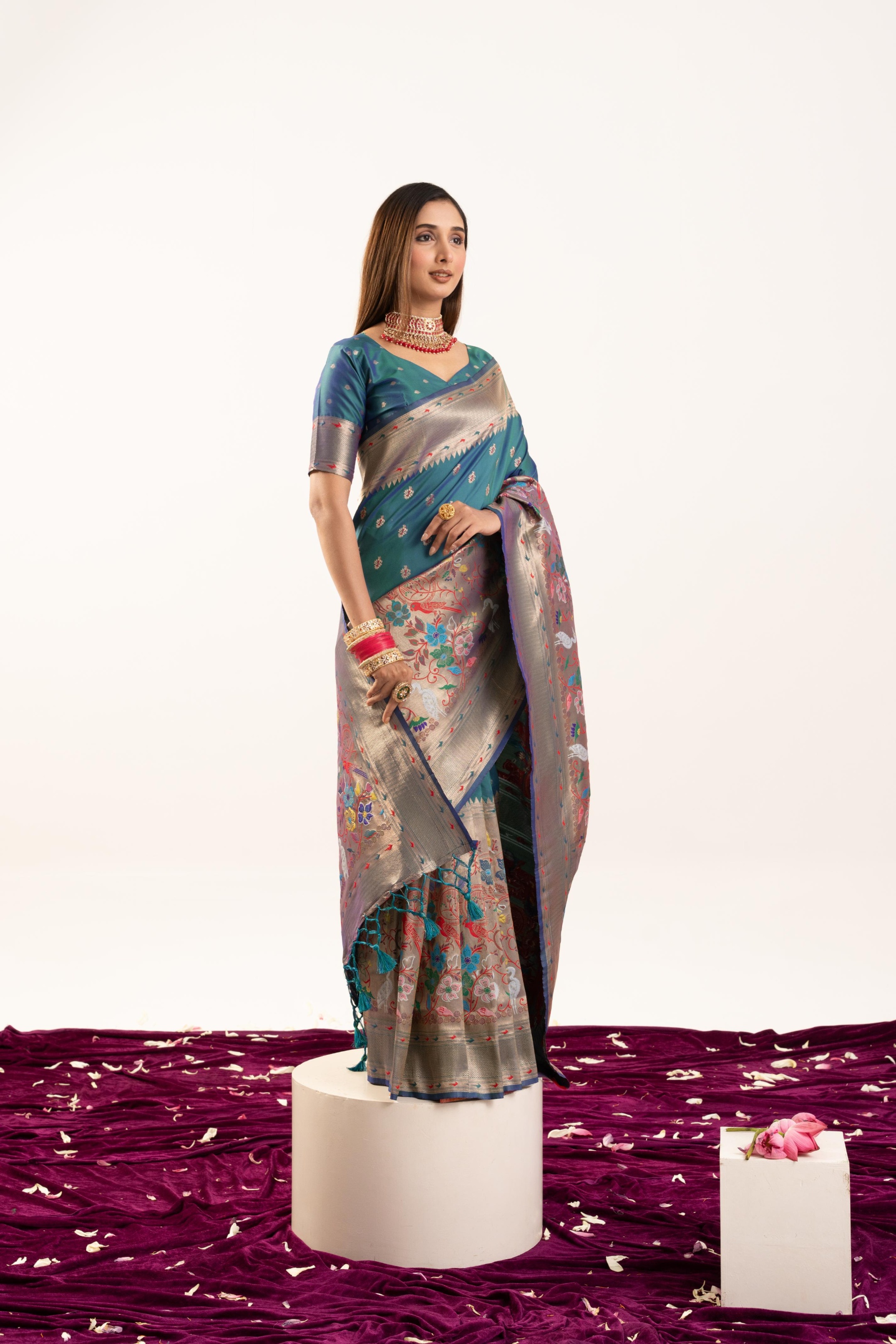 Rama Banarasi Silk Woven Meenakari Paithani Saree
