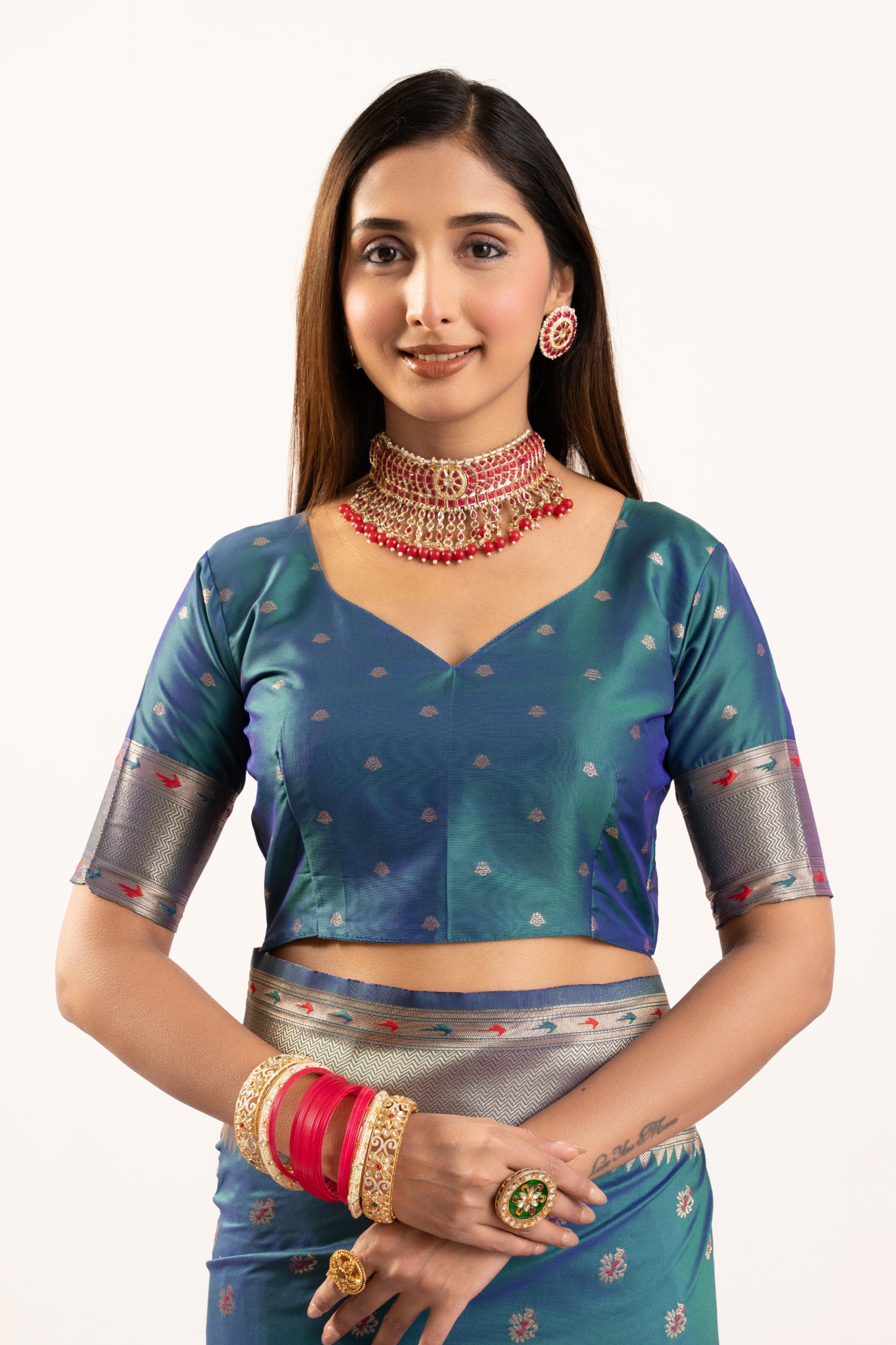 Rama Banarasi Silk Woven Meenakari Paithani Saree