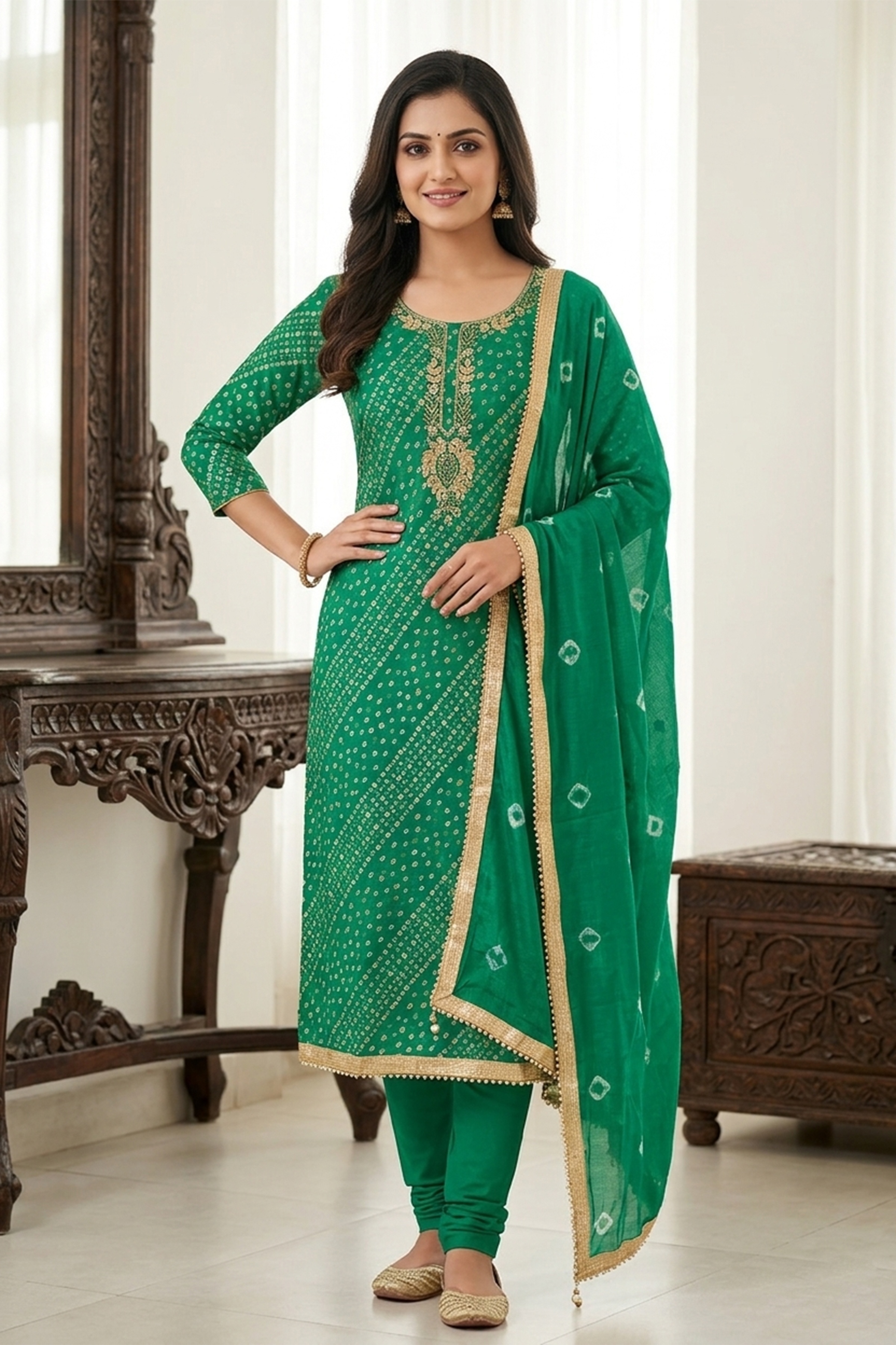 Rama Bandhani Designer Printed Jam Cotton Straight Salwar Suit