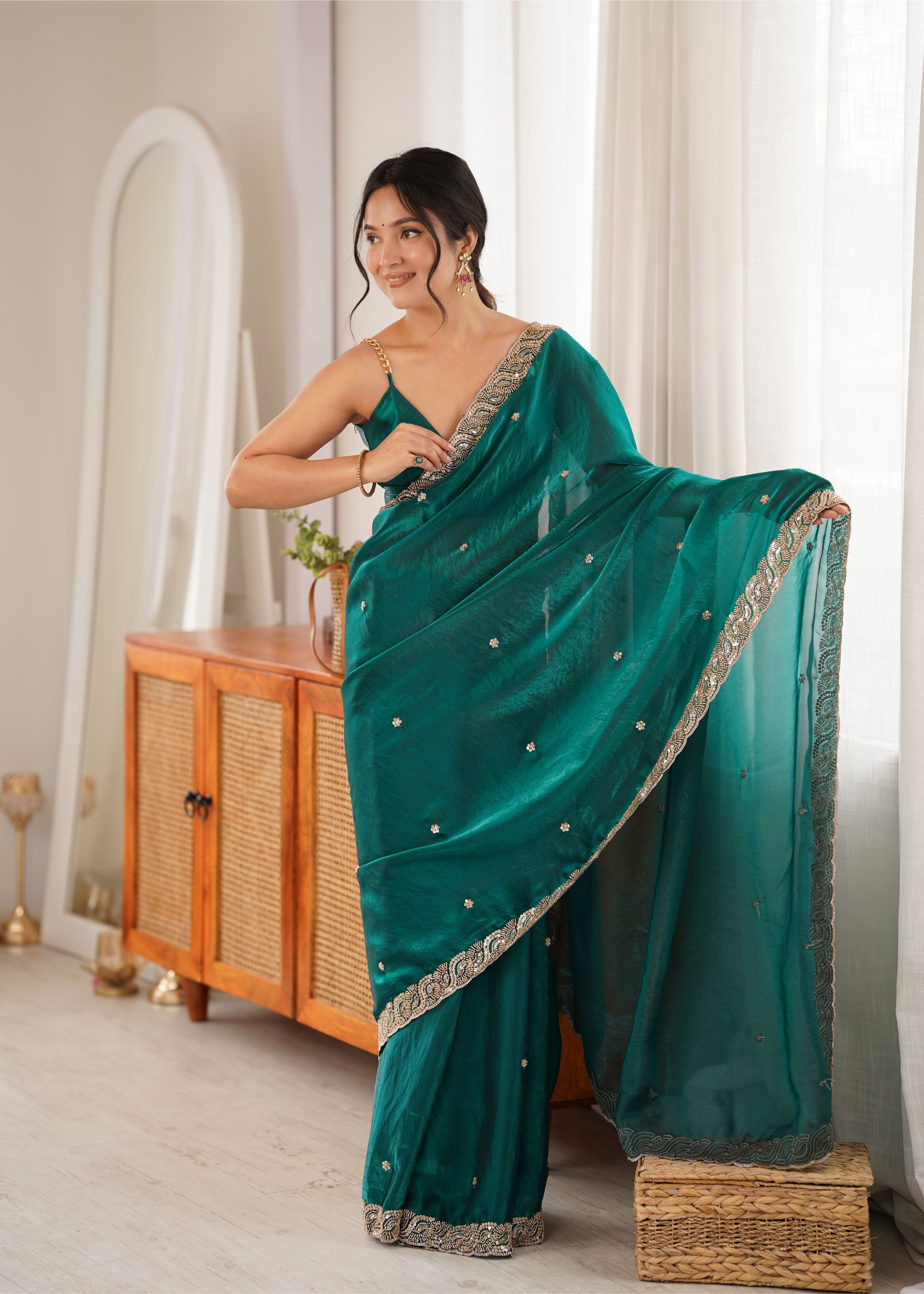 Rama Beads Pearl Fendy Satin Saree — alternate view
