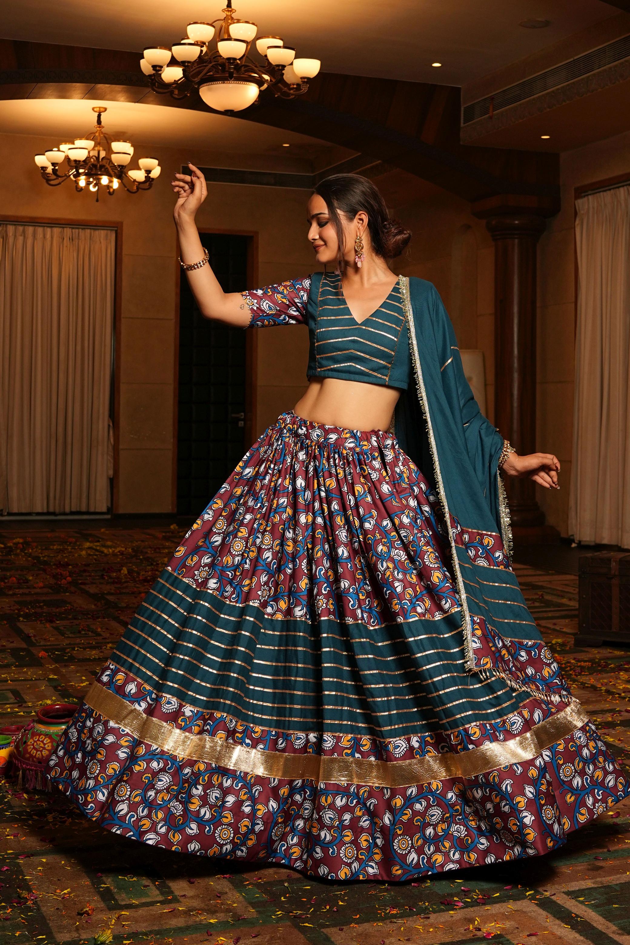 Rama Blue Crepe Printed Lehenga