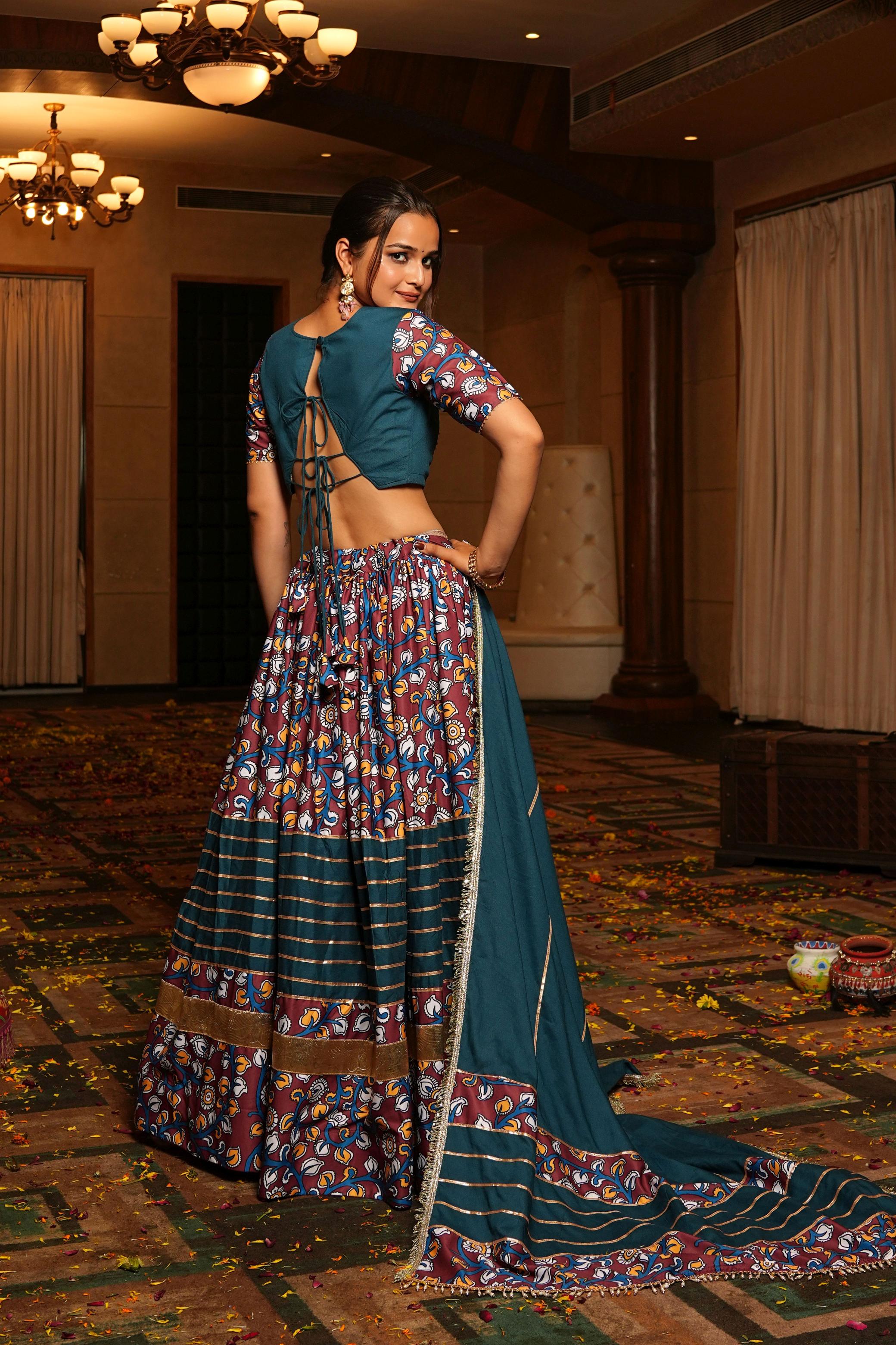 Rama Blue Crepe Printed Lehenga