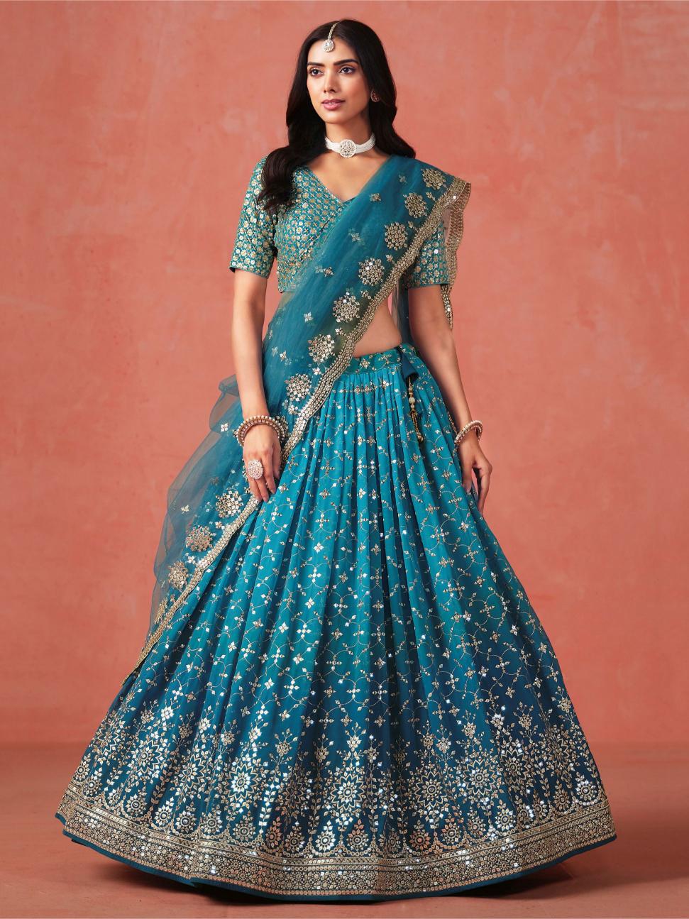 Rama Blue Georgette Festive Lehenga