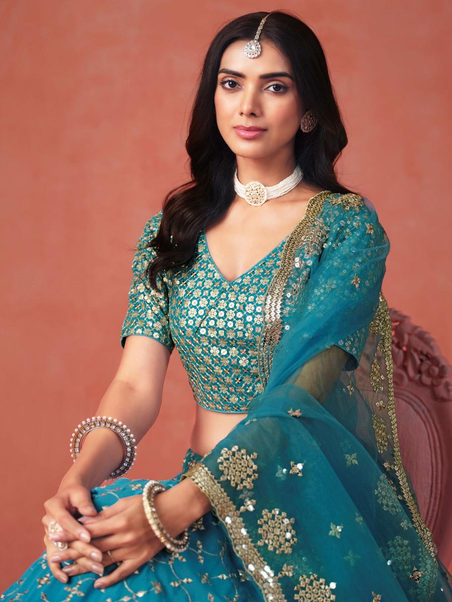 Rama Blue Georgette Festive Lehenga