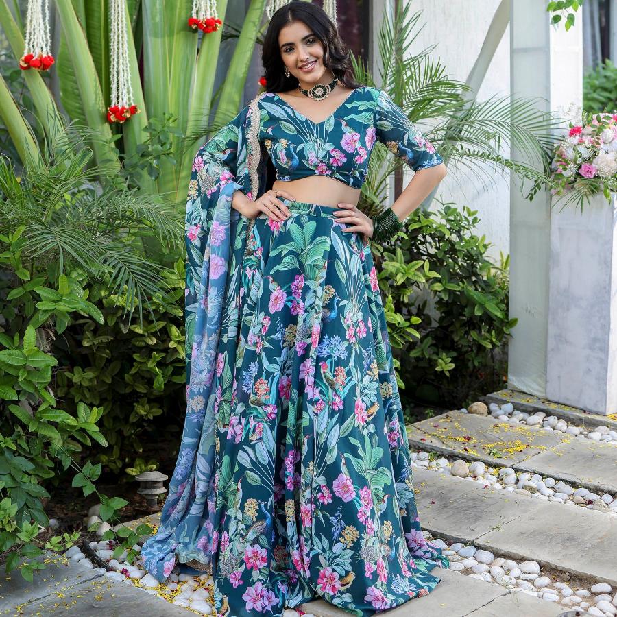 Rama Blue Printed Lehenga