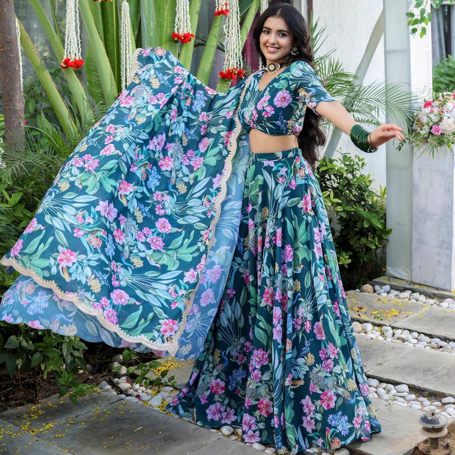 Rama Blue Printed Lehenga
