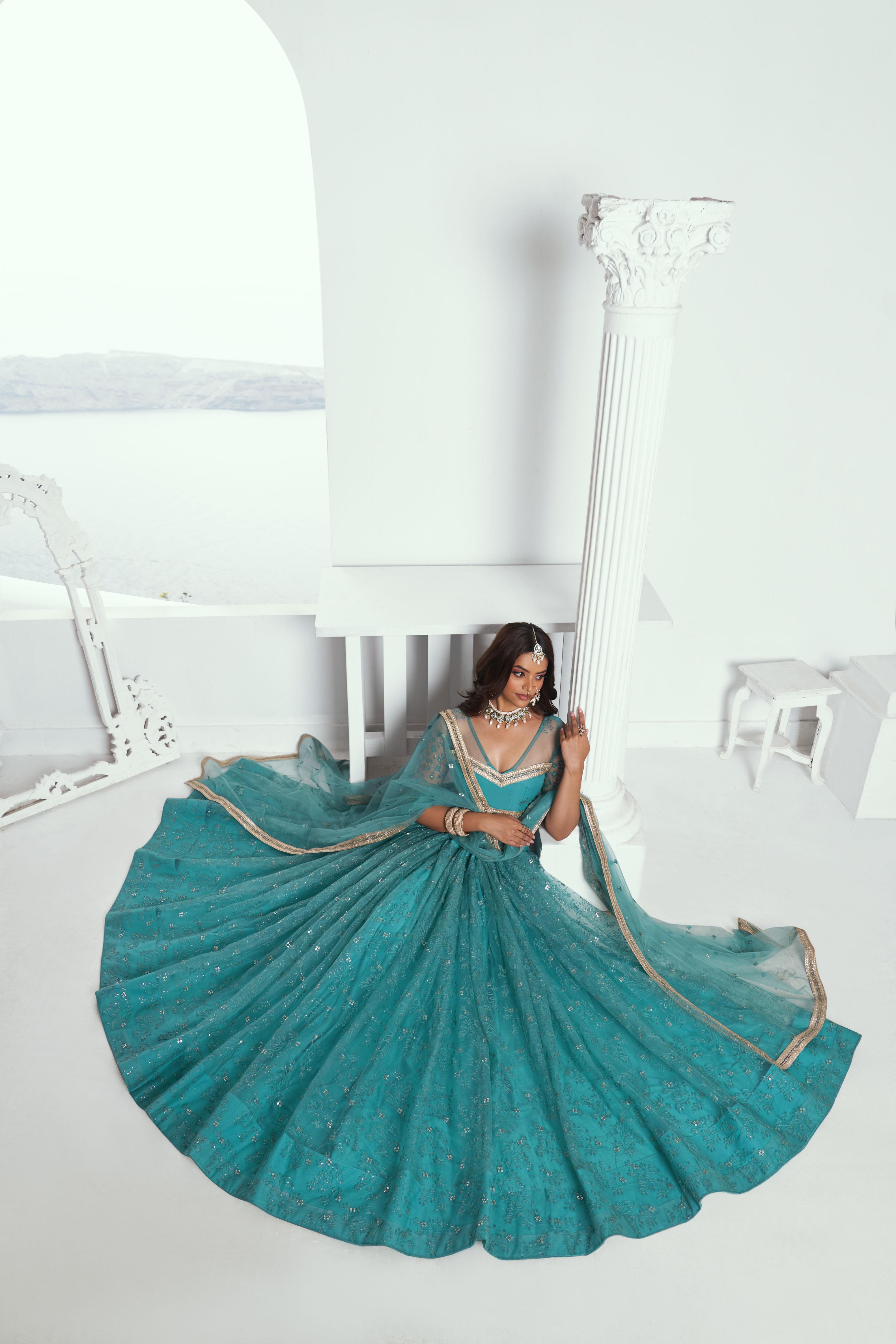 Rama Butterfly Net Umbrella Lehenga