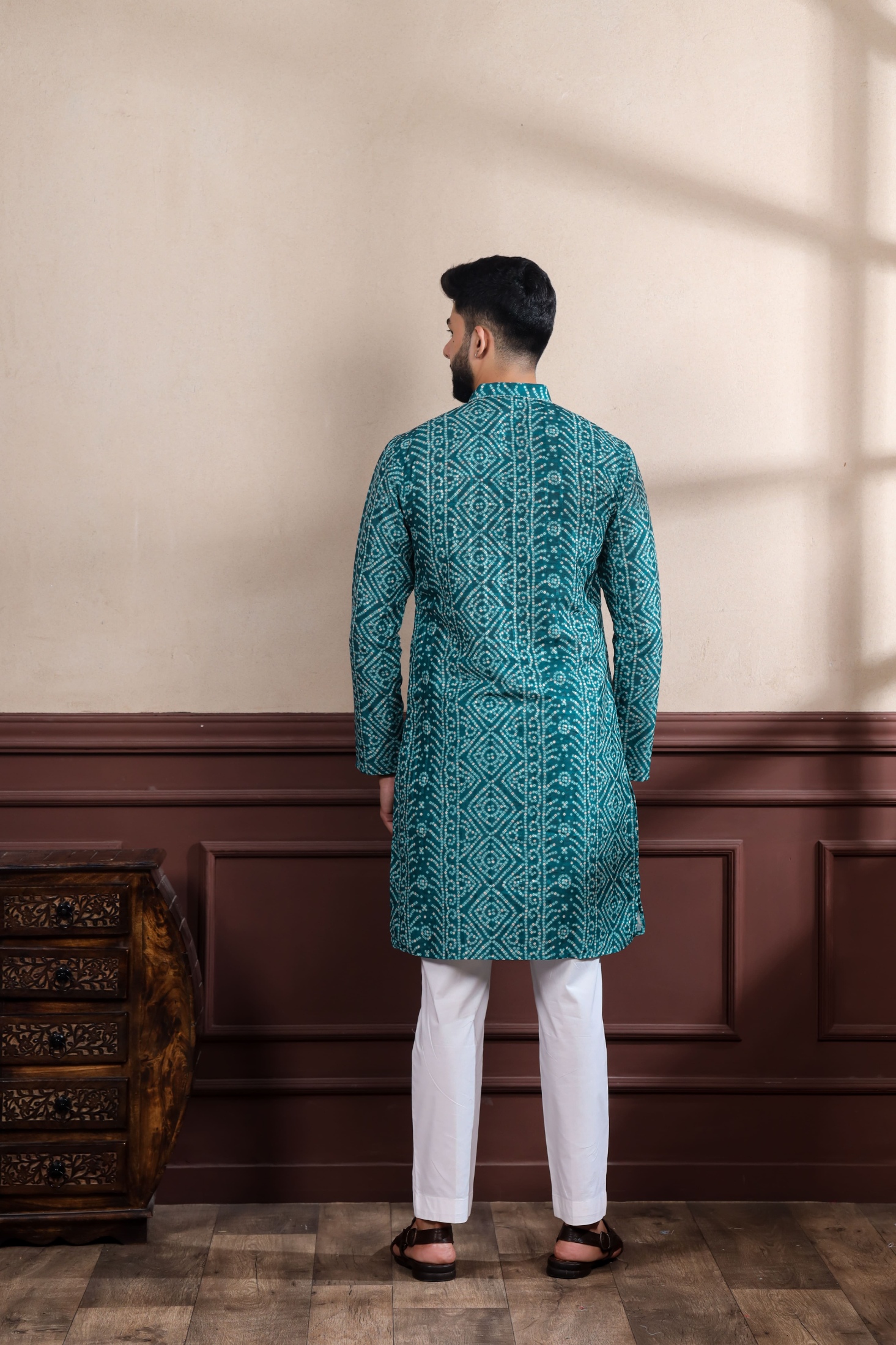 Rama Checks Printed Cotton Kurta Pyjama — alternate view