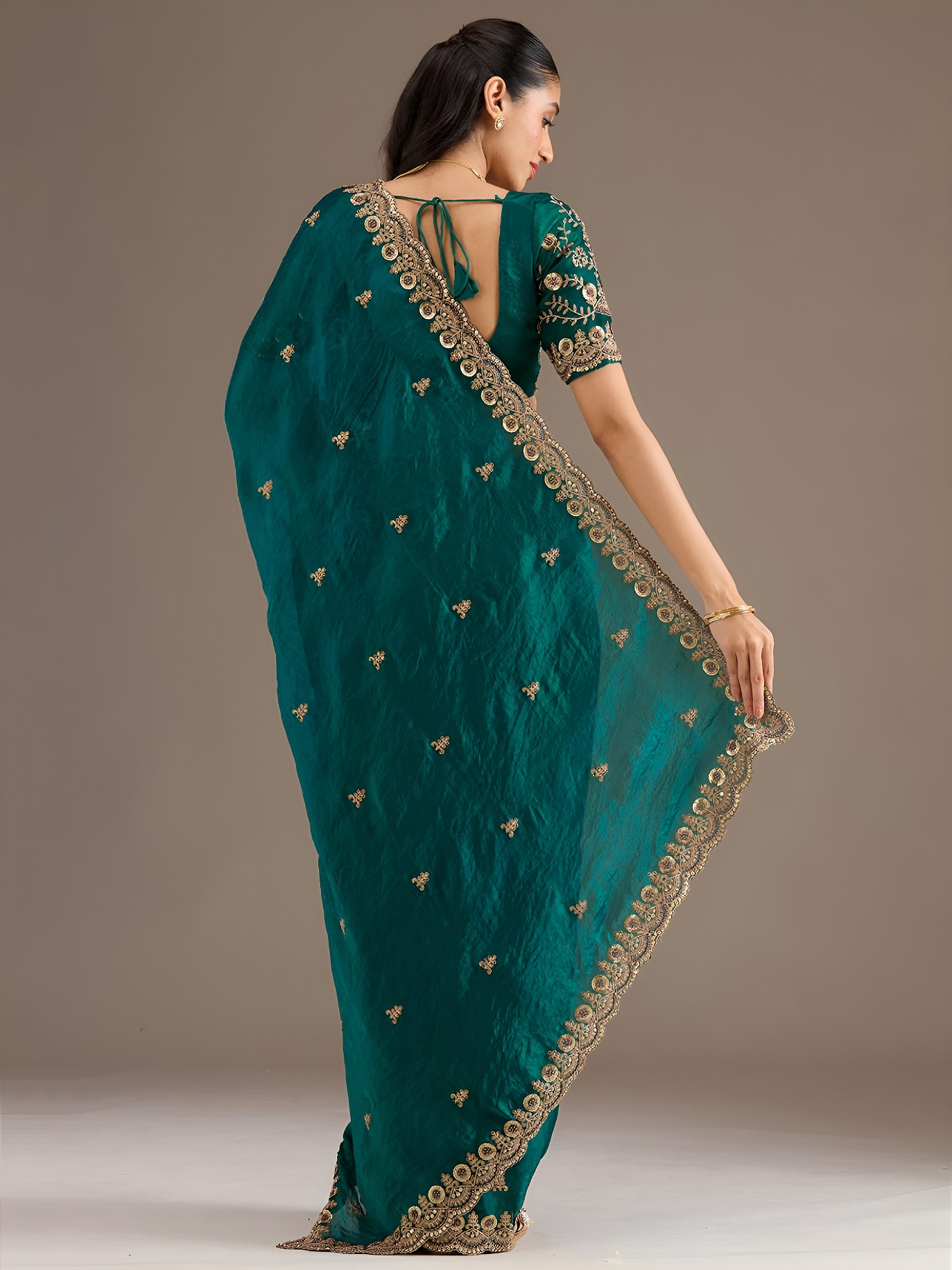 Rama Classic Buti Zari Embroidery Tissue Saree — alternate view