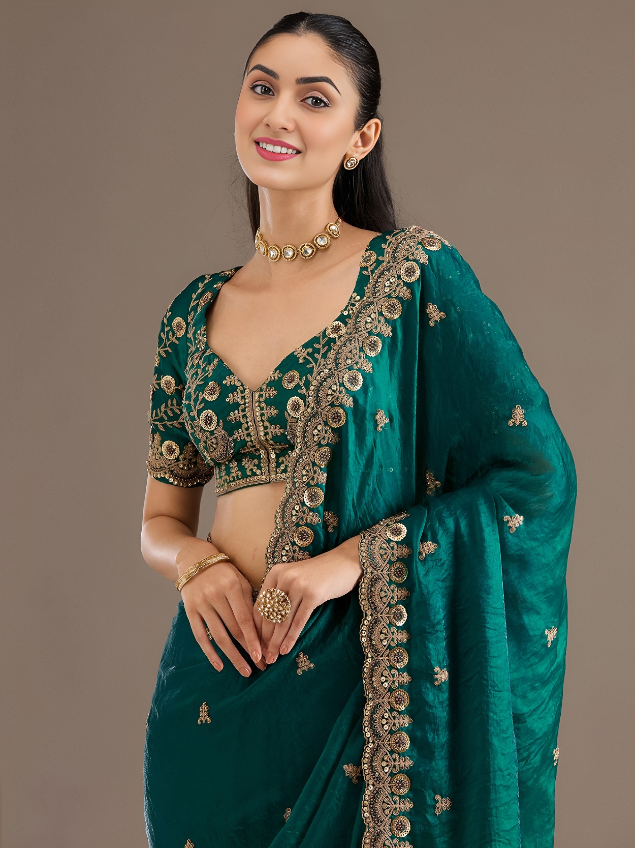 Rama Classic Buti Zari Embroidery Tissue Saree