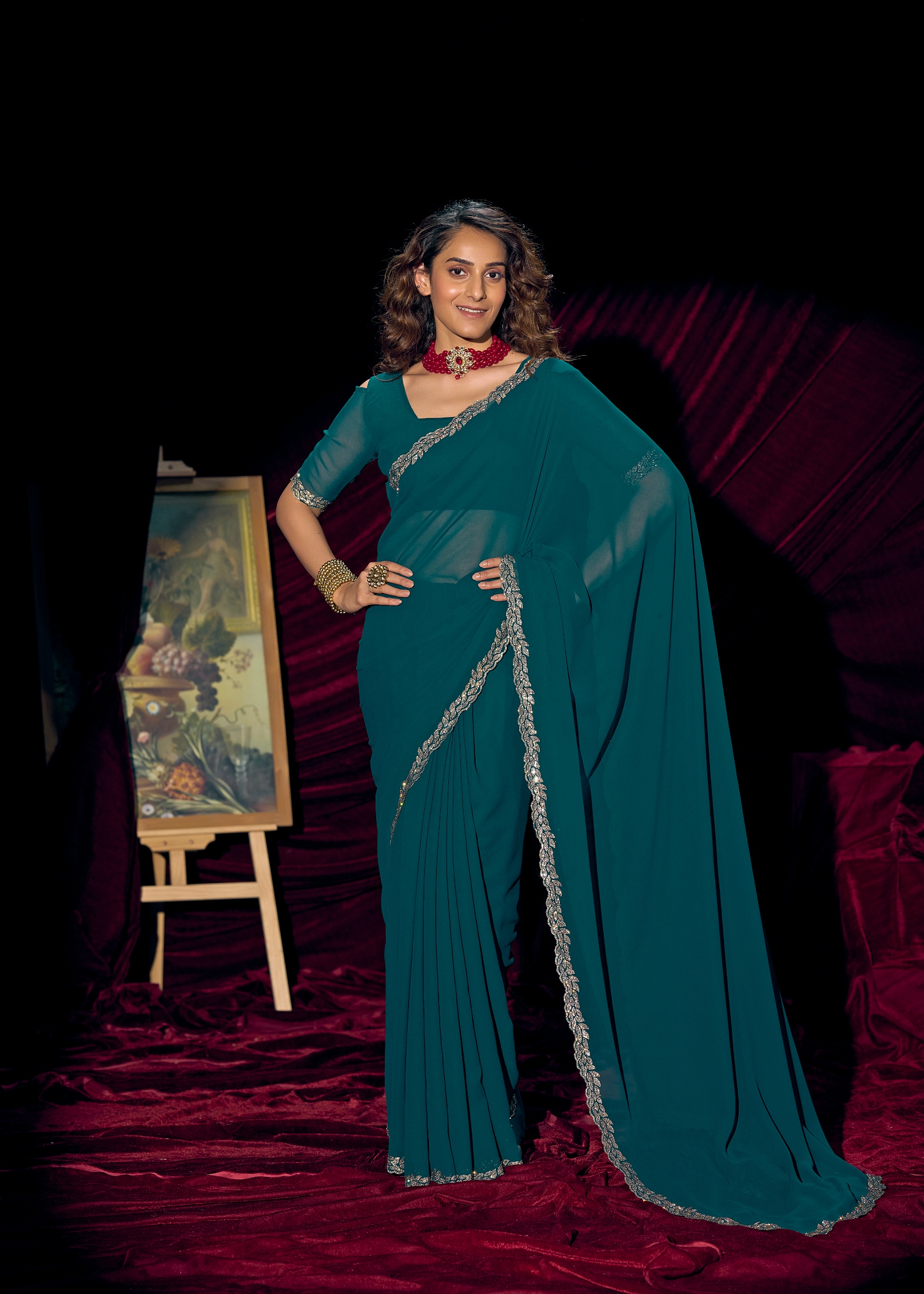 Rama Contemporary Zari Border Georgette Saree