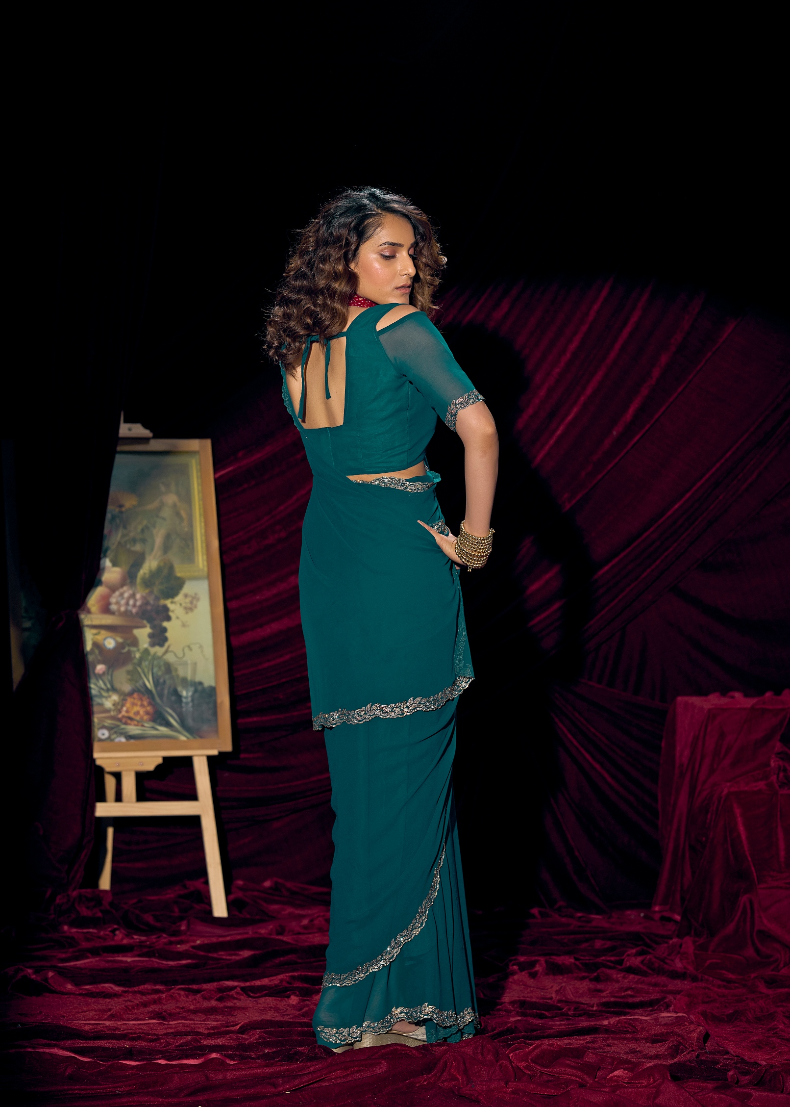 Rama Contemporary Zari Border Georgette Saree — alternate view