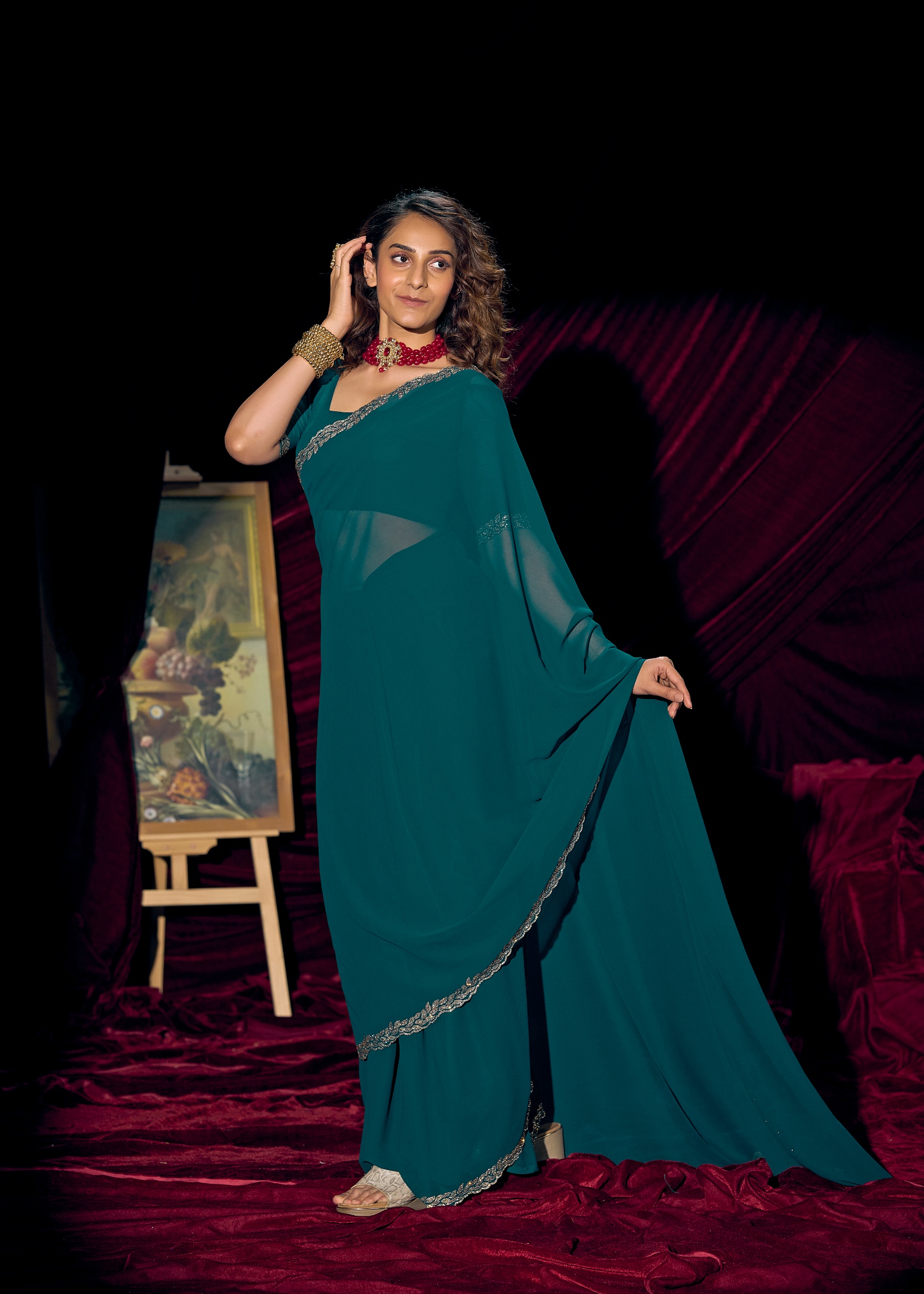 Rama Contemporary Zari Border Georgette Saree
