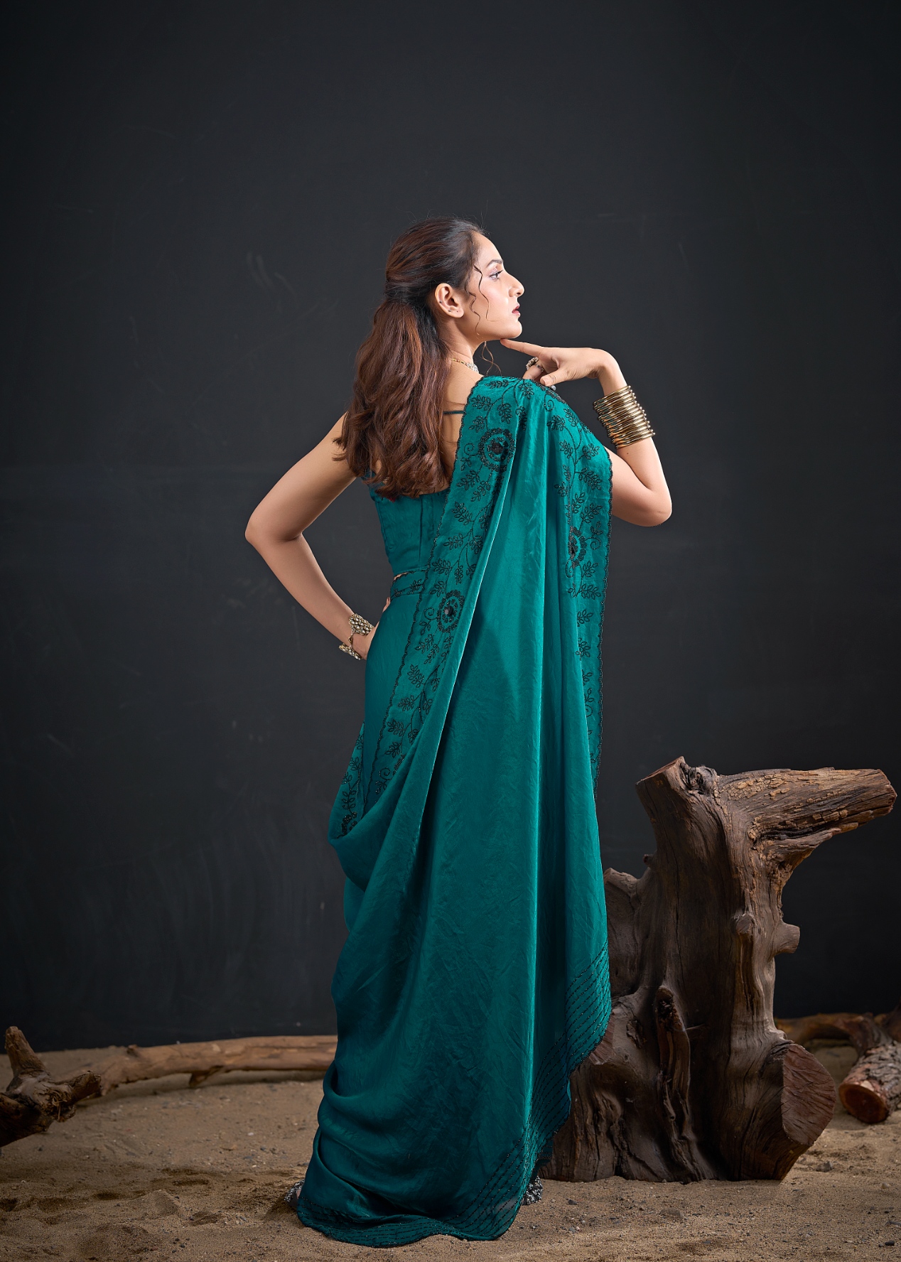 Rama Contemporary Zircon Work Satin Silk Saree — alternate view