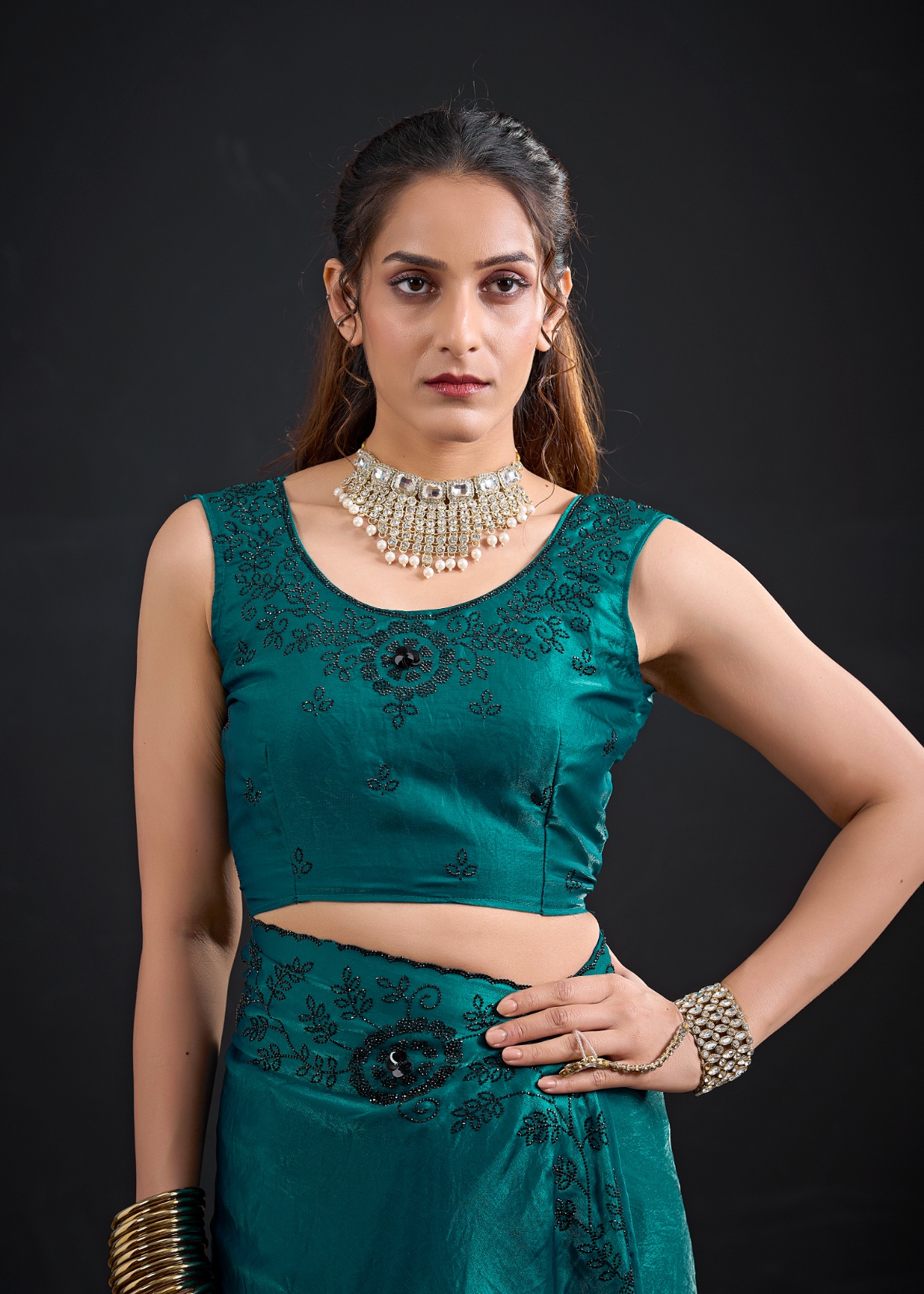 Rama Contemporary Zircon Work Satin Silk Saree