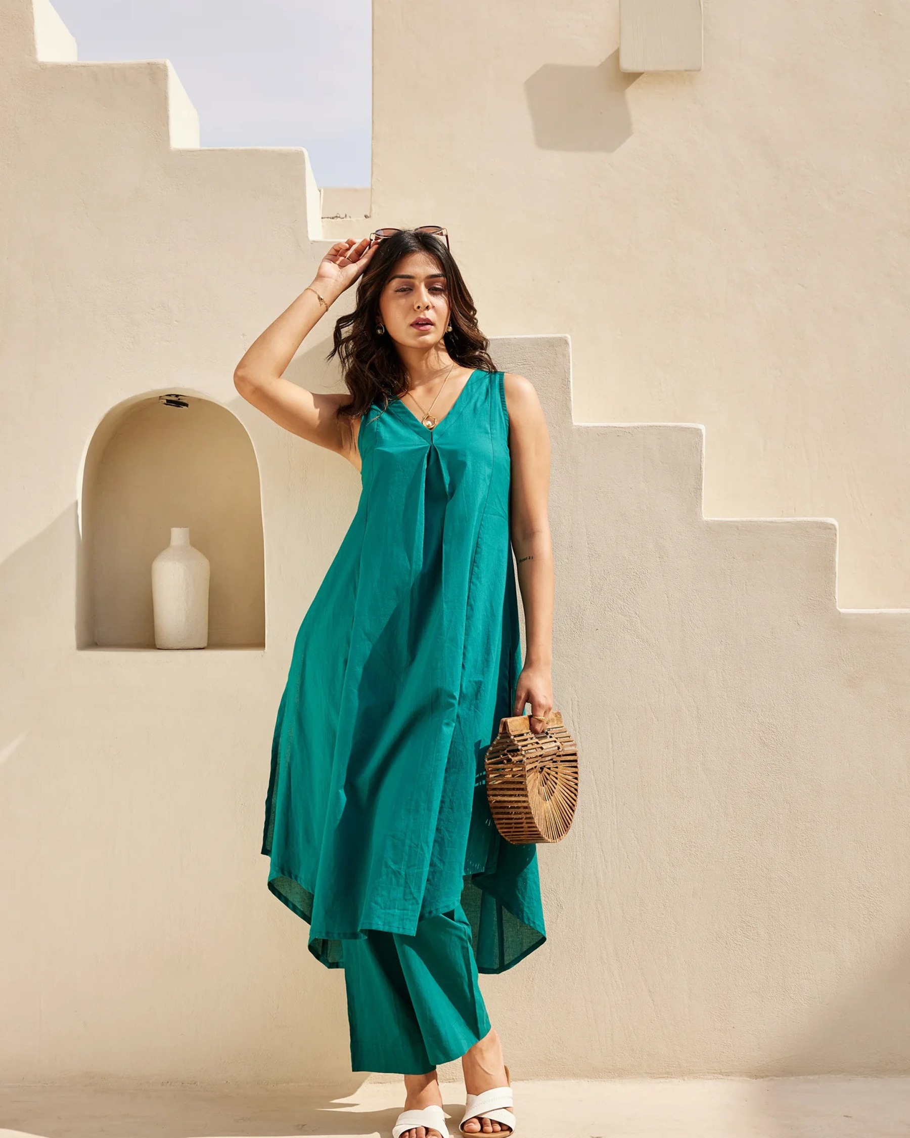 Rama Cotton Solid Designer Casual Tunic Set