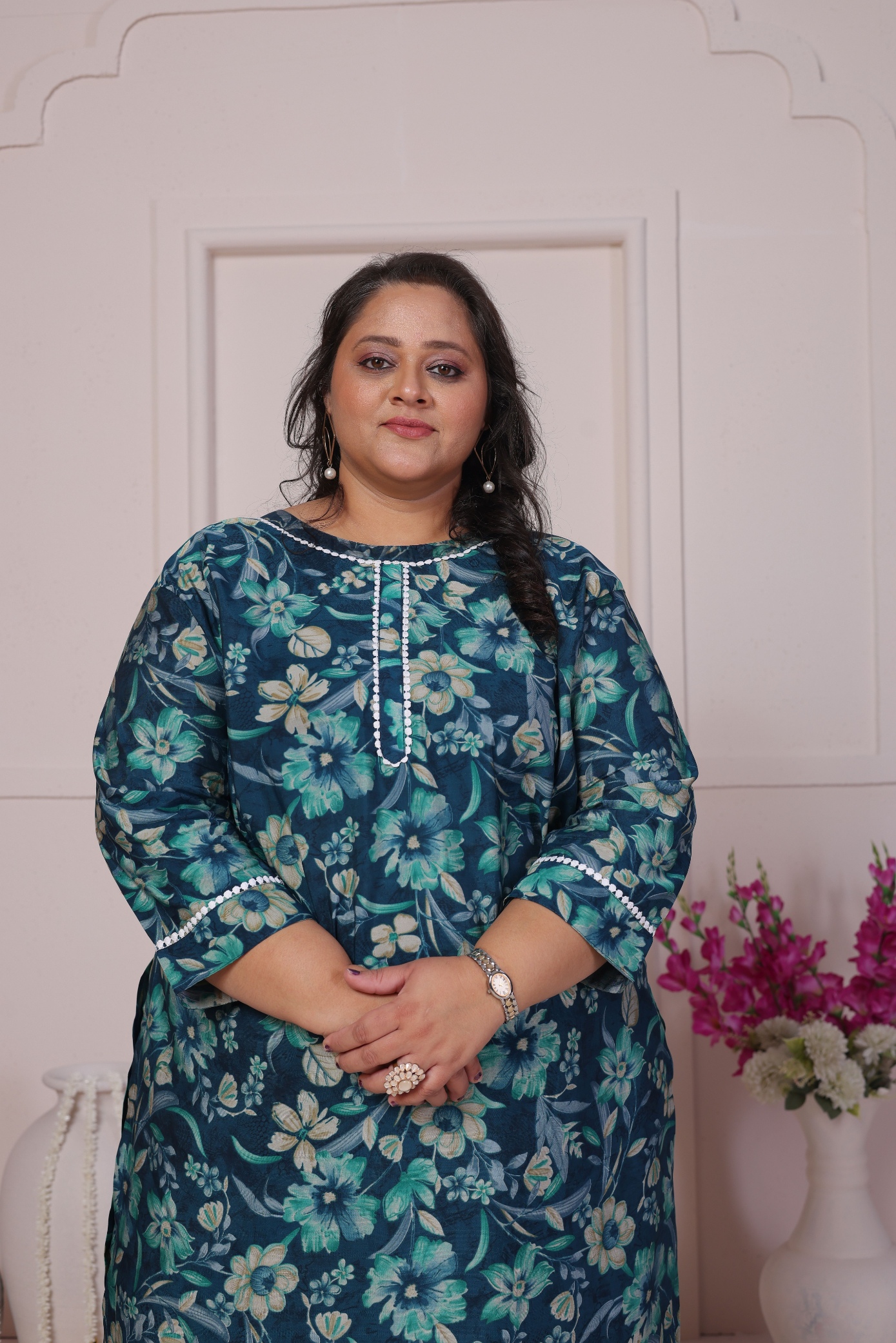 Rama Designer Printed Viscose Chanderi Kurti