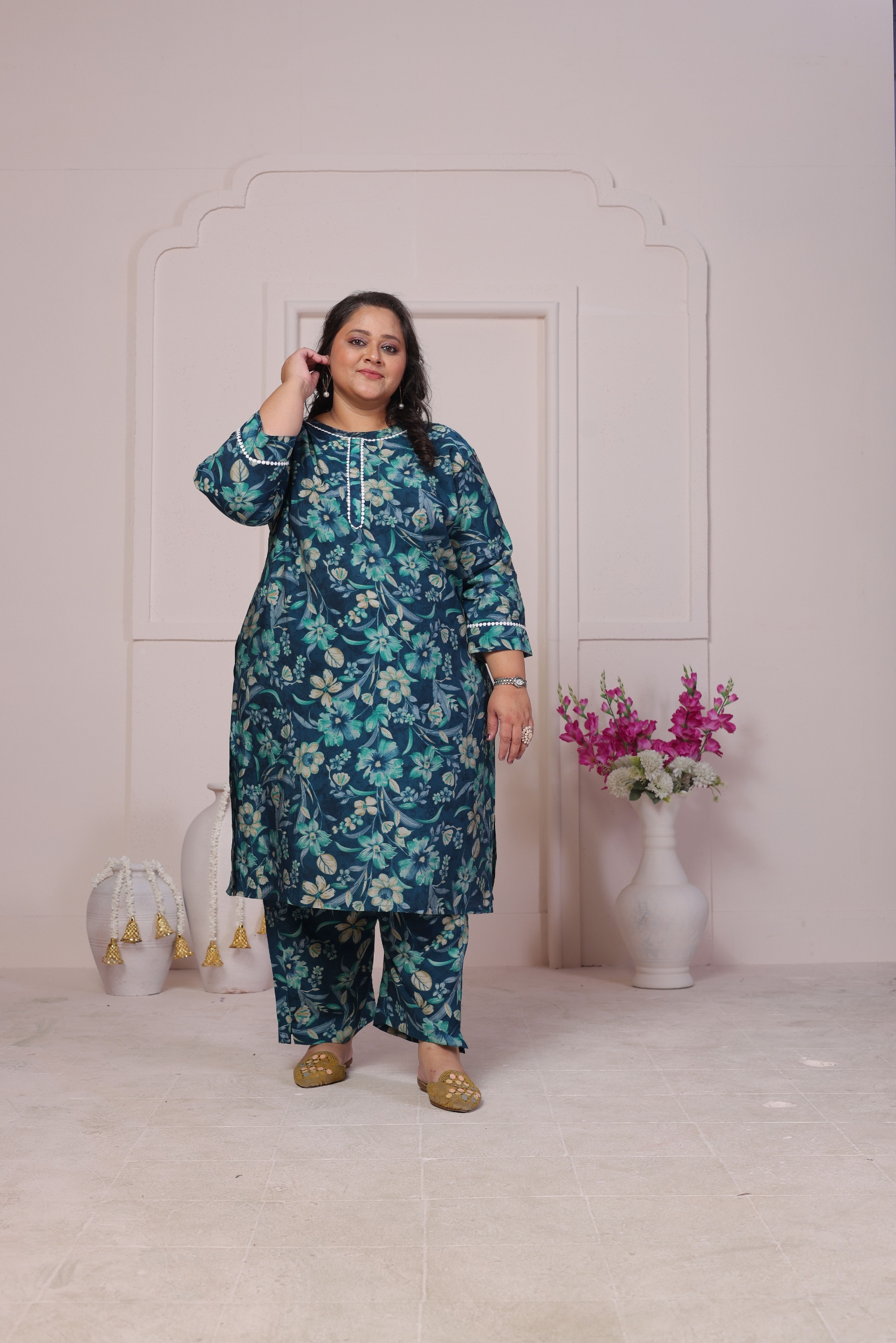 Rama Designer Printed Viscose Chanderi Kurti
