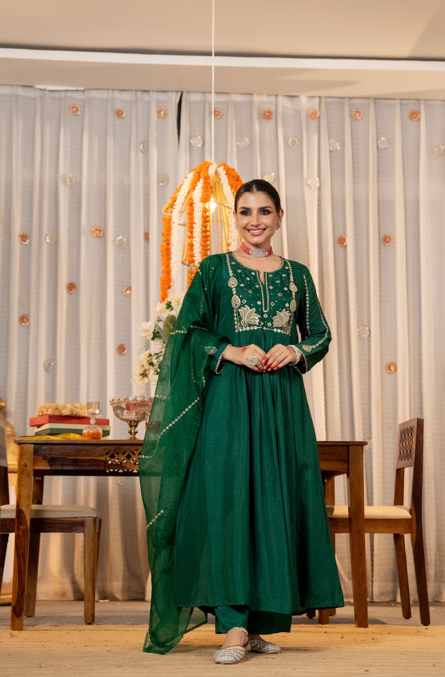 Rama Embroidered Chanderi Salwar Suit