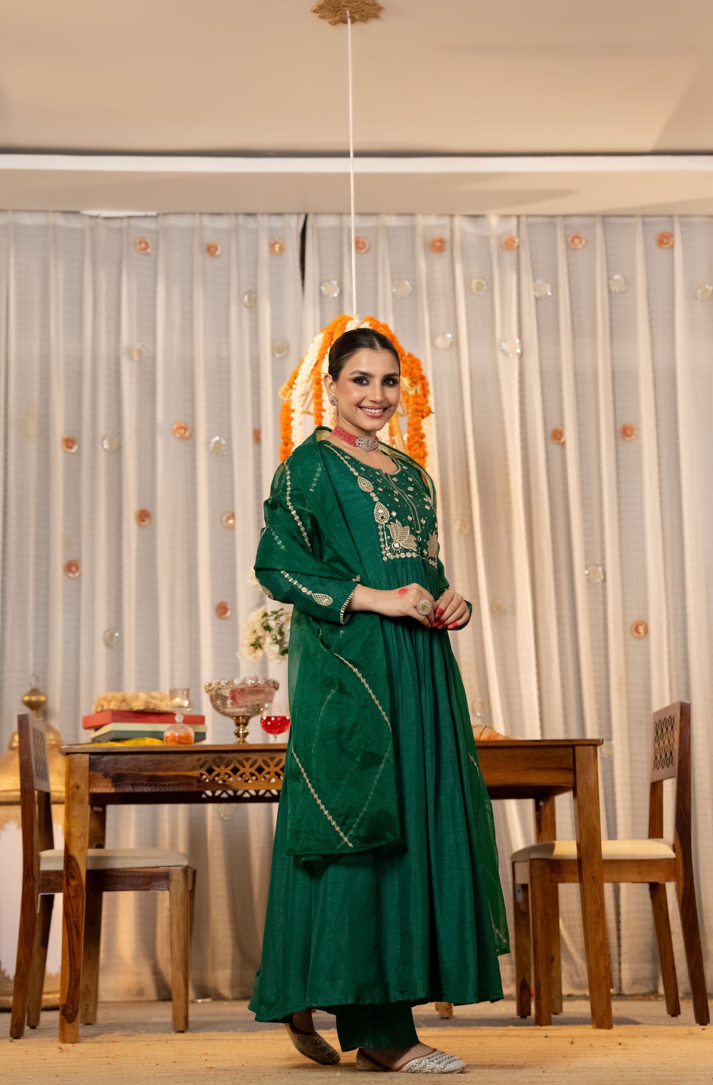 Rama Embroidered Chanderi Salwar Suit